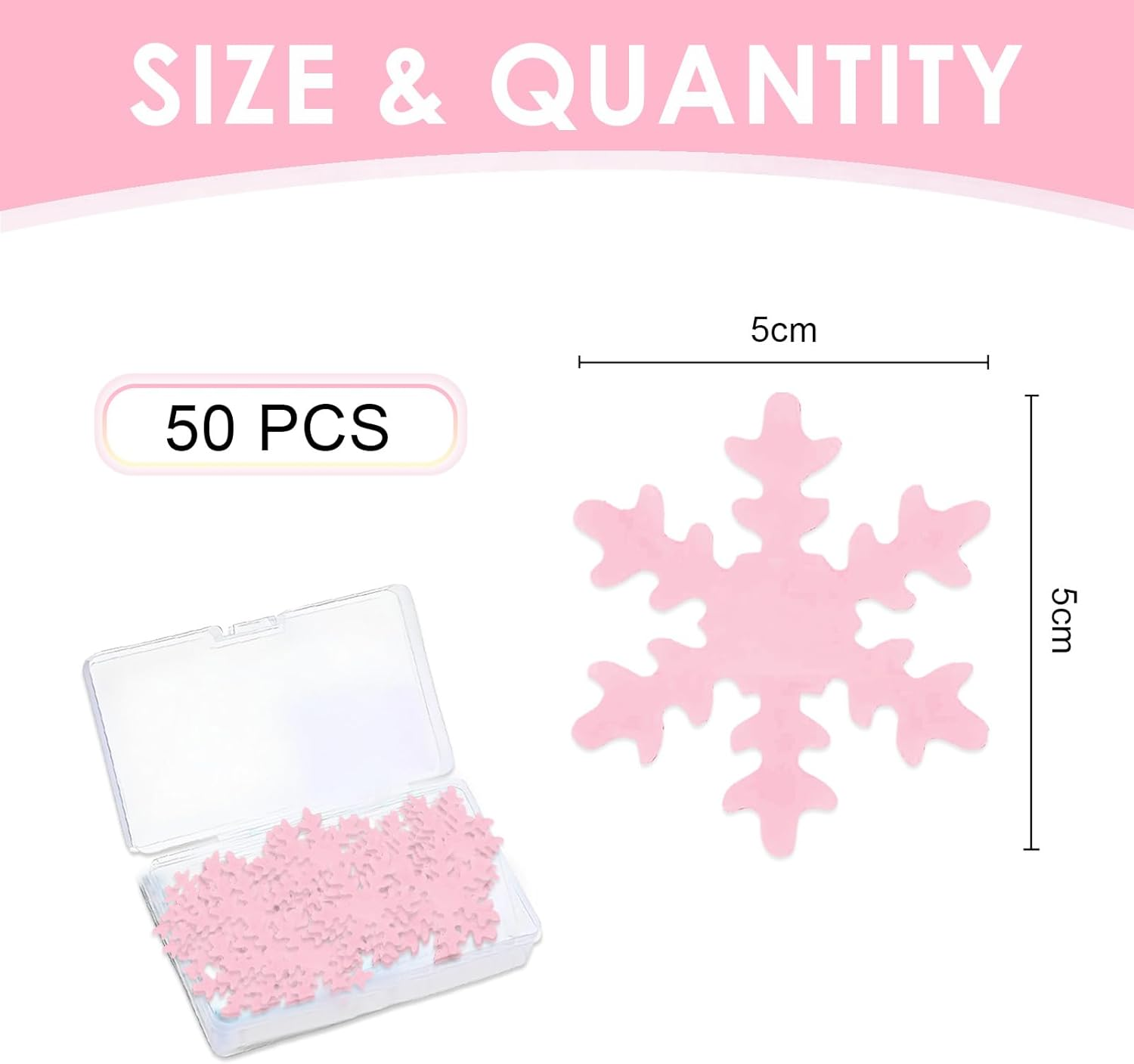 50Pcs Snowflake Cake Cupcake Topper, Edible Winter Frozen Snowflake Cake Decorations Edible Wafer Paper for Birthday Party Decor Supplies (Pink) - White+Blue image number 6
