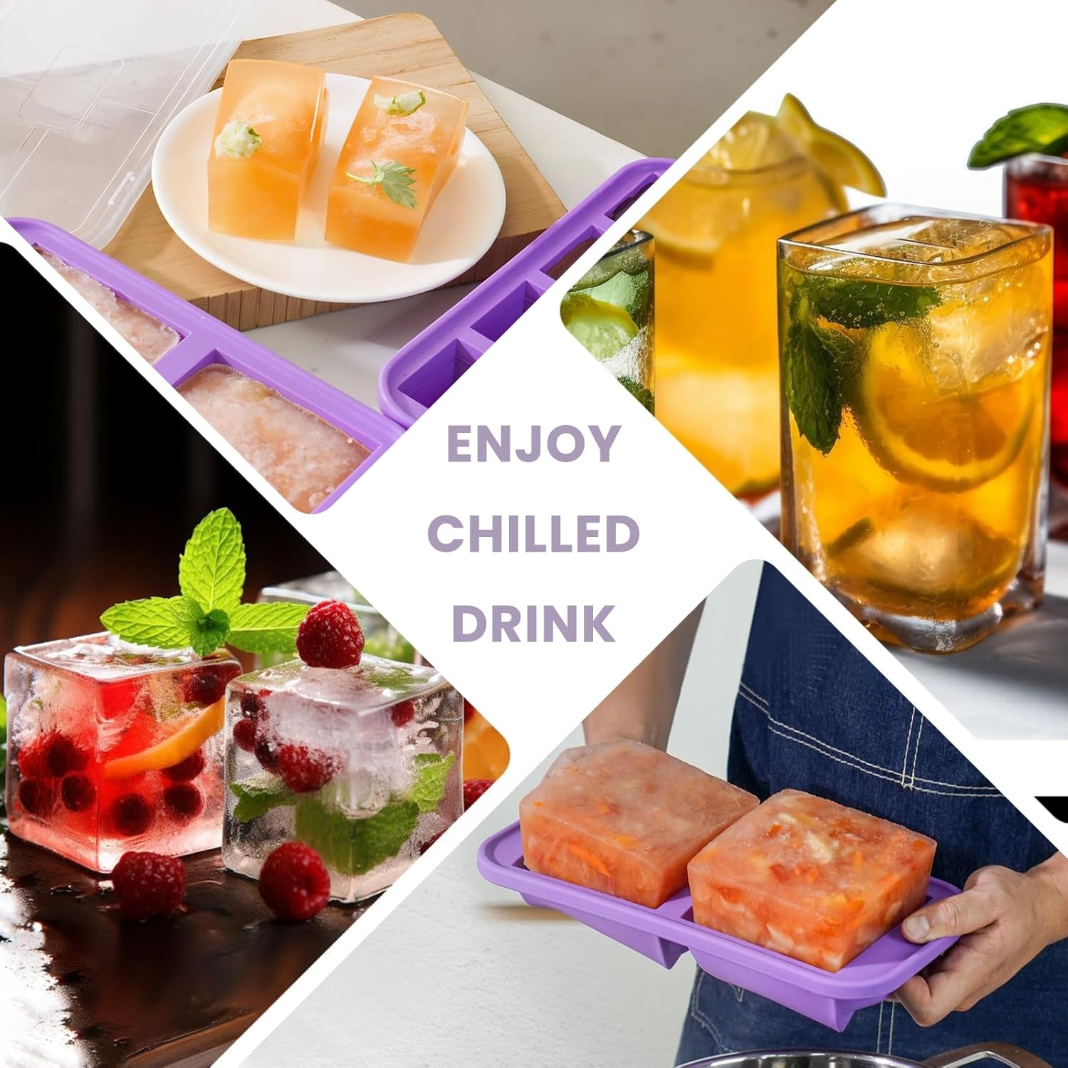 Dawntress Silicone Freezer Tray with Lid - 3Pack Soup Freeze Container Molds Gift Set, Kitchen Portion Food Storage for Freezing Sauce, Broth, Rice, Leftovers and Meal Prep, BPA Free - 1/2, 1, 2 Cup image number 3