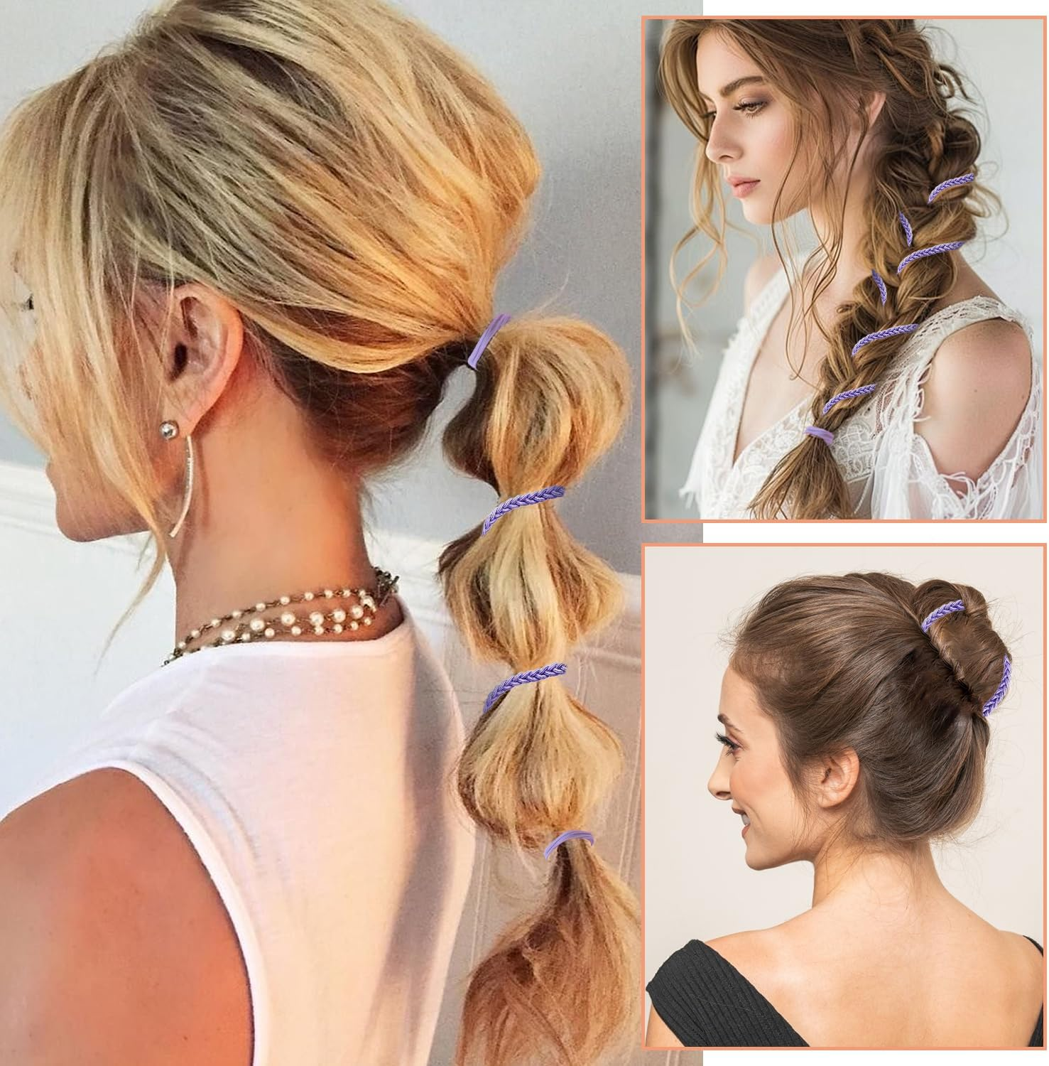 3 Pcs Spiral Hair Ties, Rip Tie Ties Spiral Bands Elastic Headband Ponytails for Hair Braided for Gym Swimming Diving Riding (Style 2) image number 2