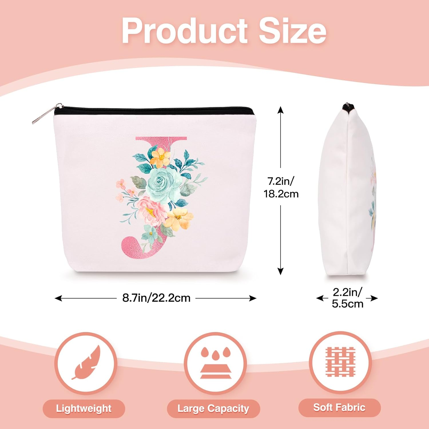 Personalized Makeup Bag with Initial Keychain, Custom Travel Initial Makeup Bag, Birthday Gifts for Women Girl Bridesmaid Teens Teacher, Monogram Small Cosmetic Preppy Toiletry Pouch, J, - C image number 7