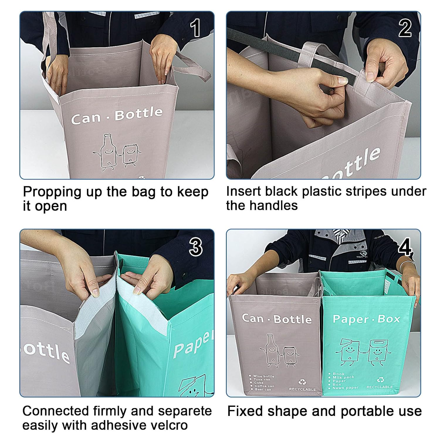 BOMEI Modern House Separate Recycling Waste Bin Bags for Kitchen Home Recycle Garbage Trash Sorting Bins Organizer Waterproof Baskets Compartment Container (Big Size 4 Bags Set) image number 5