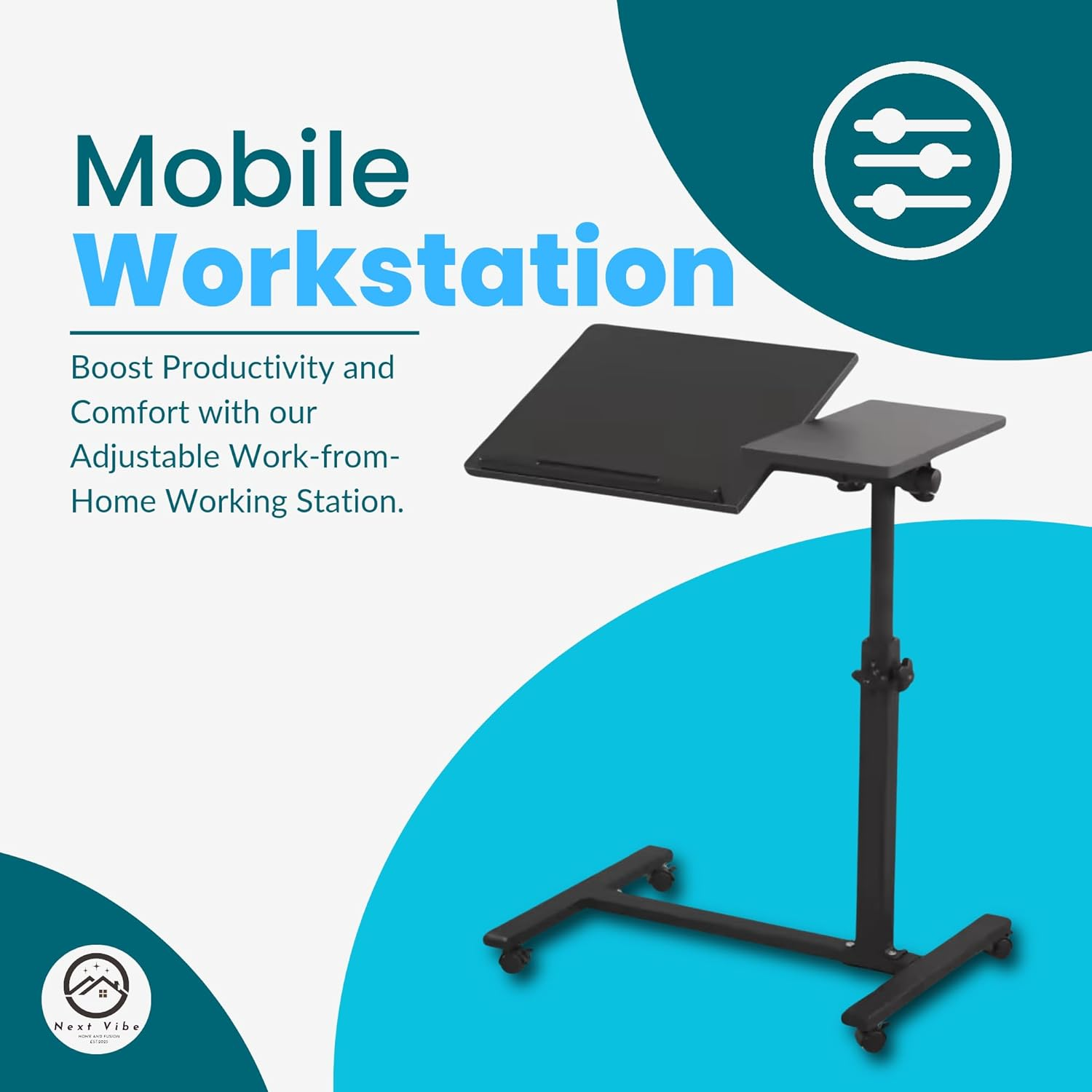Adjustable Work-From-Home Working Station - Ergonomic Desk with MDF & Steel Construction, Black, Height Adjustable (58-90 Cm) - Perfect for Home Office & Remote Work image number 1