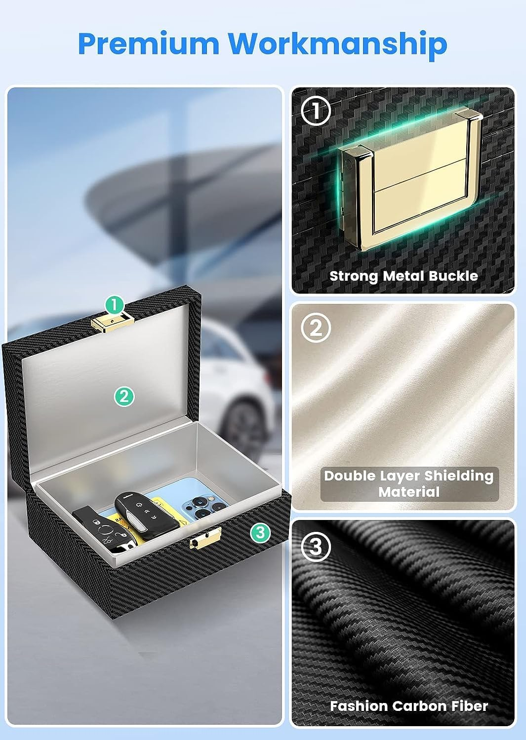 Lanpard Faraday Box with Faraday Pouch 2 Pack, Keyless Entry Car Key Safe Protector RFID Anti-Theft Signal Blocking Cages