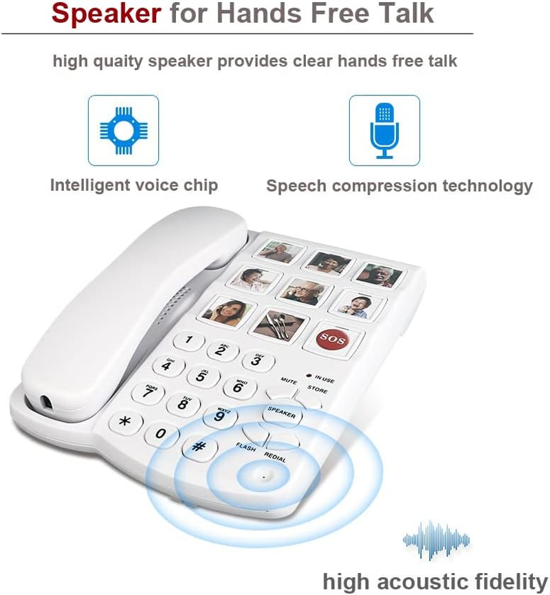 Telpal Big Button Corded Telephone with Speaker for Seniors Elderly, Amplified One Button Touch Picture Landline Phone for Old People, SOS Desk Telephones with Easy to Read Digit Numbers image number 4