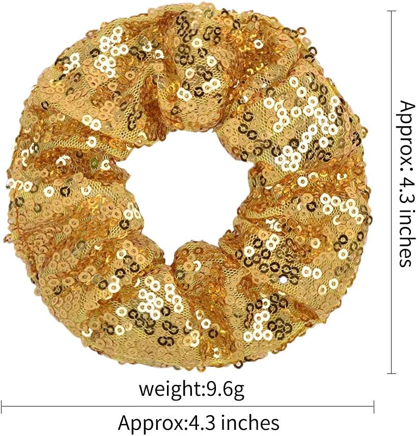 12 Pcs Gold Sequin Scrunchies Bridesmaid Scrunchies Elastics Ponytail Holders Hair Wrist Ties Bands Cloth Scrunchies for Show Gym Dance Party Club Girl Women