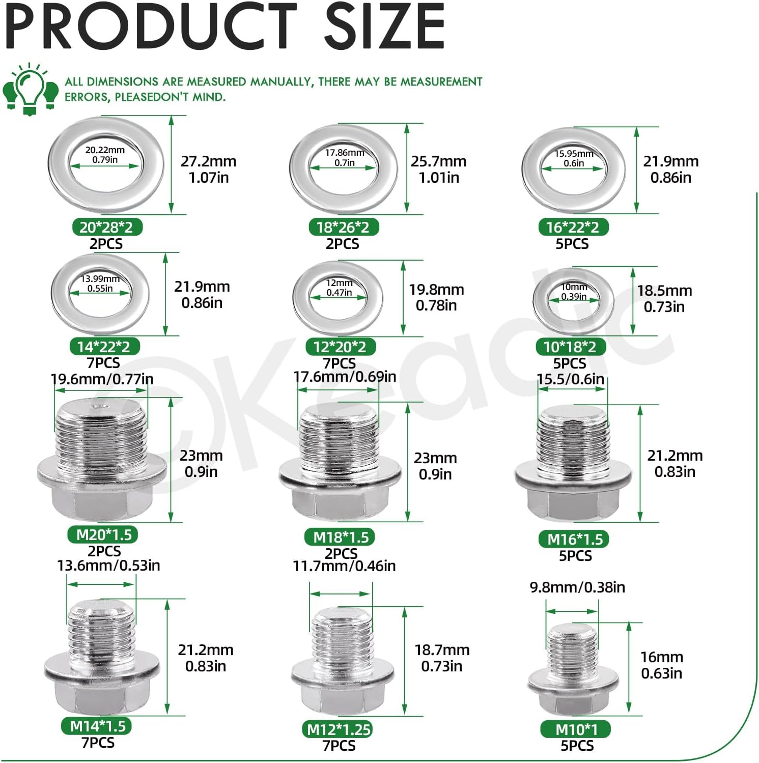 Keadic 28Pcs Universal Oil Drain Plug Gasket Assortment Kit, Automotive Metric Drain Plugs Compatible with Jeep GM Ford Honda Toyota Nissan image number 5