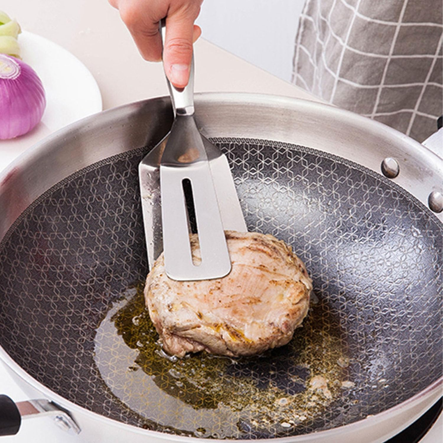 Stainless Steel Spatula Tongs Steak Clamps, for Steak, Fish, Chicken Nuggets and BBQ, Kitchen Grill Clip Tool image number 4