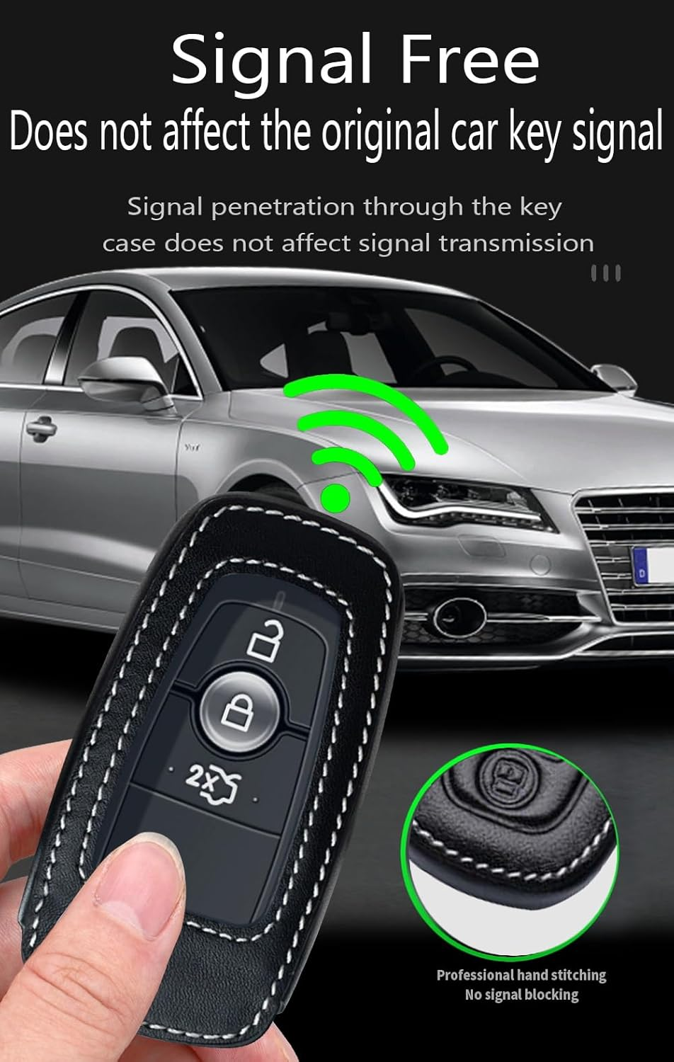 Ontto Leather Car Key Fob Cover Fit for Ford Ranger Everest Transit Custom Kuga Mustang Ecosport Key Case Holder Shell Key Chain Keyring Protector Accessories 3/4 Buttons - 1-Pink image number 2