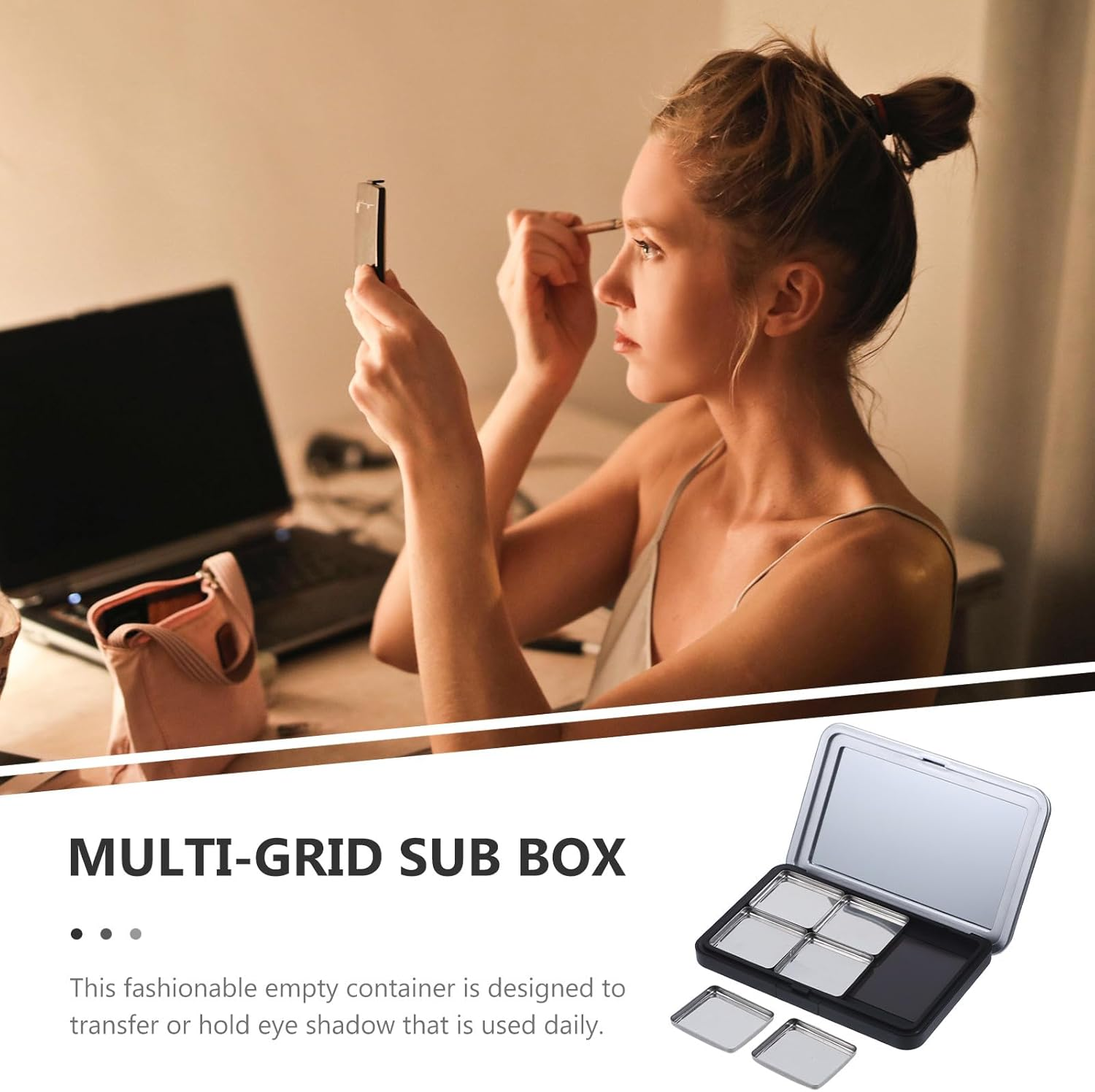 GAROZATION 2 Sets Magnetic Empty Eyeshadow Palette with 6-Pan Tray, Matte Black Cosmetic Storage Box for Eyeshadow, Blush, and Highlighter &ndash; Refillable Makeup Organizer for Travel and Daily image number 3