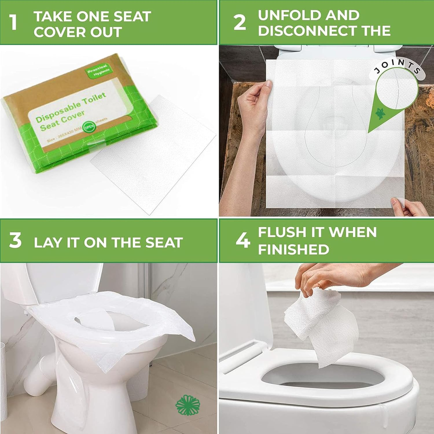 100Pcs Toilet Seat Covers Disposable - Upgraded Flushable Portable Travel Toilet Seat Paper Cover for Adults,Kids Potty Training,Travel,10 Individually Packing image number 4