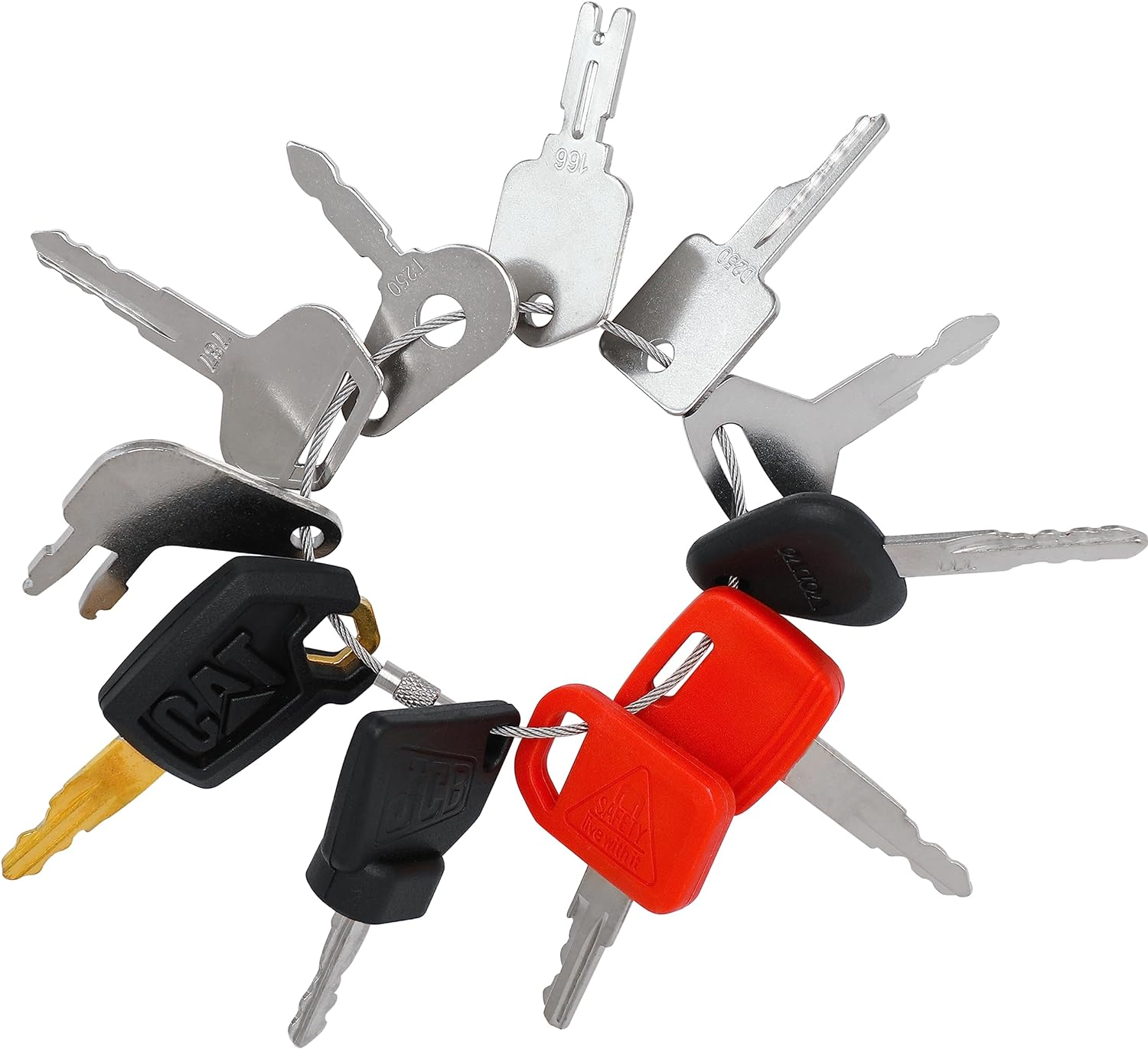 11 Heavy Equipment Keys Set, Construction Master Machine Keys Set for Cat, JD, Case, Komatsu, Hyster, Kubota, JCB, Bobcat, Daewoo, JLG, Toyota, Master Ignition Key for Workers and Opeartors image number 1