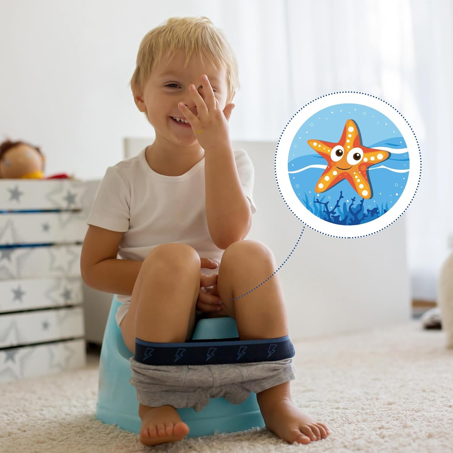 Geyee 24 Pcs Potty Training Stickers Potty You Pee on Toilet Reveal Stickers Chart Reusable Pee Decals Color Changing Seat Toilet Targets for Boys Girls Kids Training Use(Marine Animal) image number 2