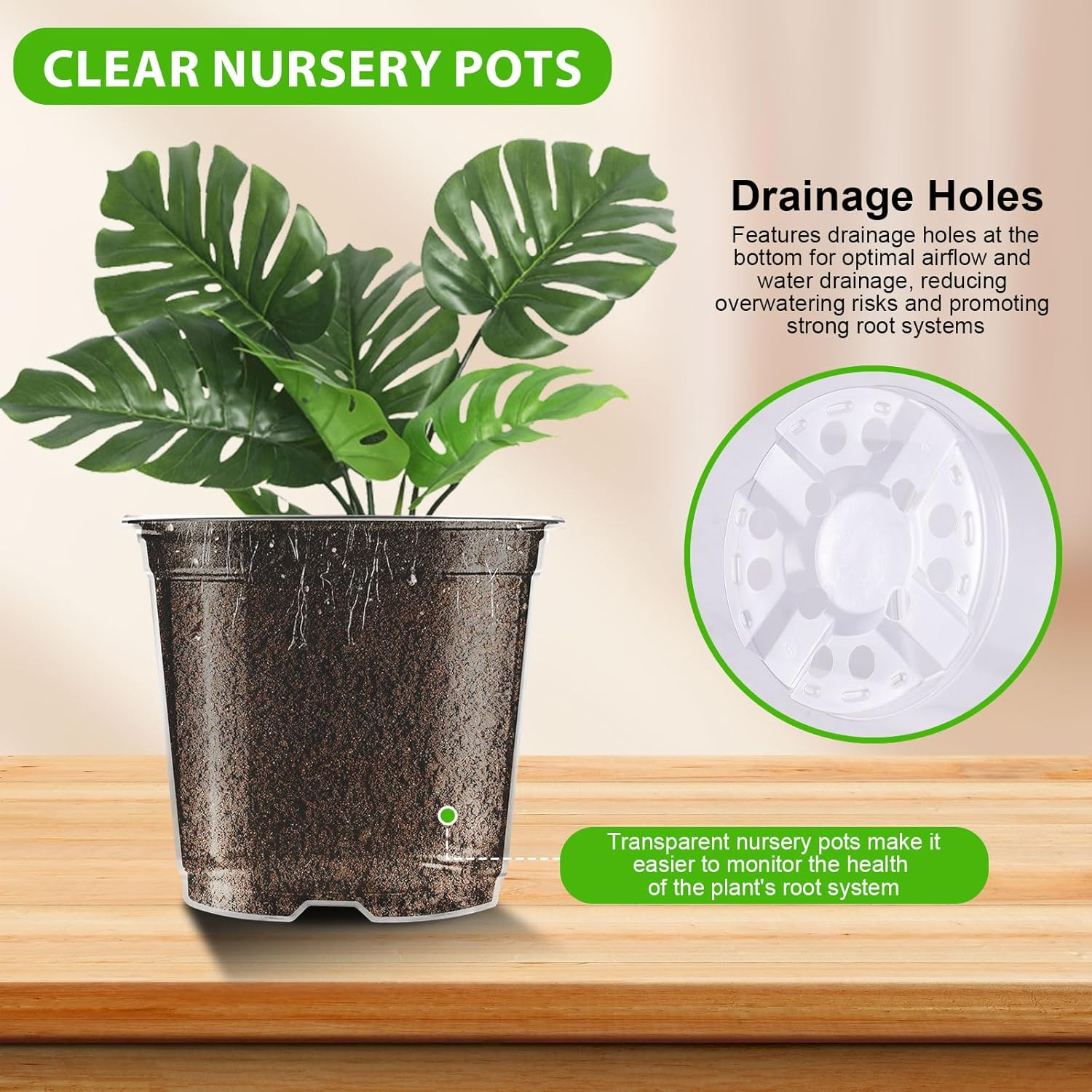 Clear Nursery Pots for Plants, 3.5/4/5 Inch Plastic Plant Flower Pot with Drainage Holes High Transparency Seedling Planter for Seed Starter (15PCS) image number 2
