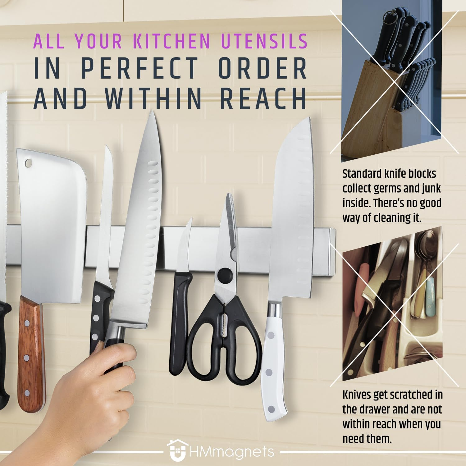 24 Inch Heavy-Duty Magnetic Knife Holder (Large Size) &ndash; Premium Stainless Steel Magnetic Knife Strip - Professional Space-Saving Knife Rack/Bar with Powerful Magnetic Pull Force (Upgraded Version) image number 1