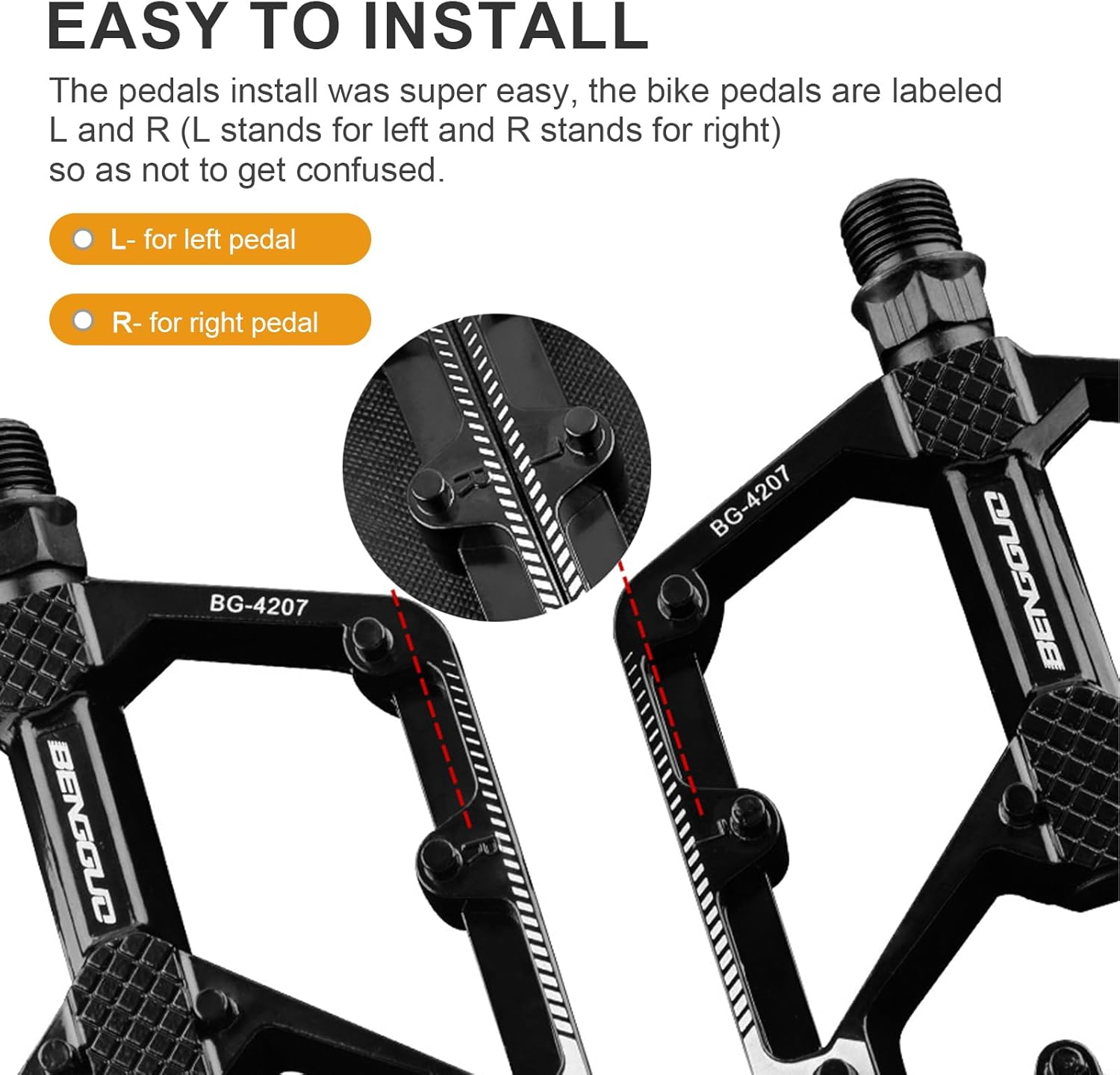 Mountain Bike Pedals, 4 Bearings Bicycle Pedals, Aluminum Alloy Bicycle Pedals, Road Bike Pedals with 20 Anti-Skid Pins, 9/16&rdquo; CNC Bicycle Flat Pedals for Road Mountain BMX MTB Bike image number 2