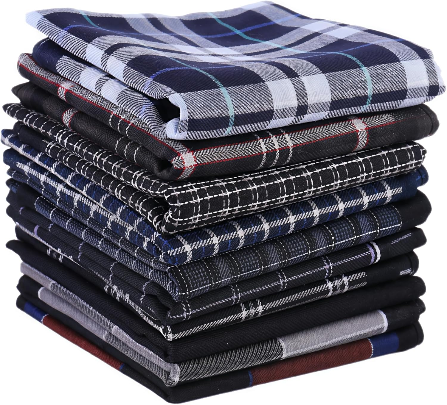 Father'S Day 6 Pack Men'S Premium Cotton Handkerchiefs - Random Color Pocket Squares (43X43Cm), Soft Business Style Plaid & Striped Hankies for Wedding, Office & Formal Accessories, Ideal Men'S Gift image number 3
