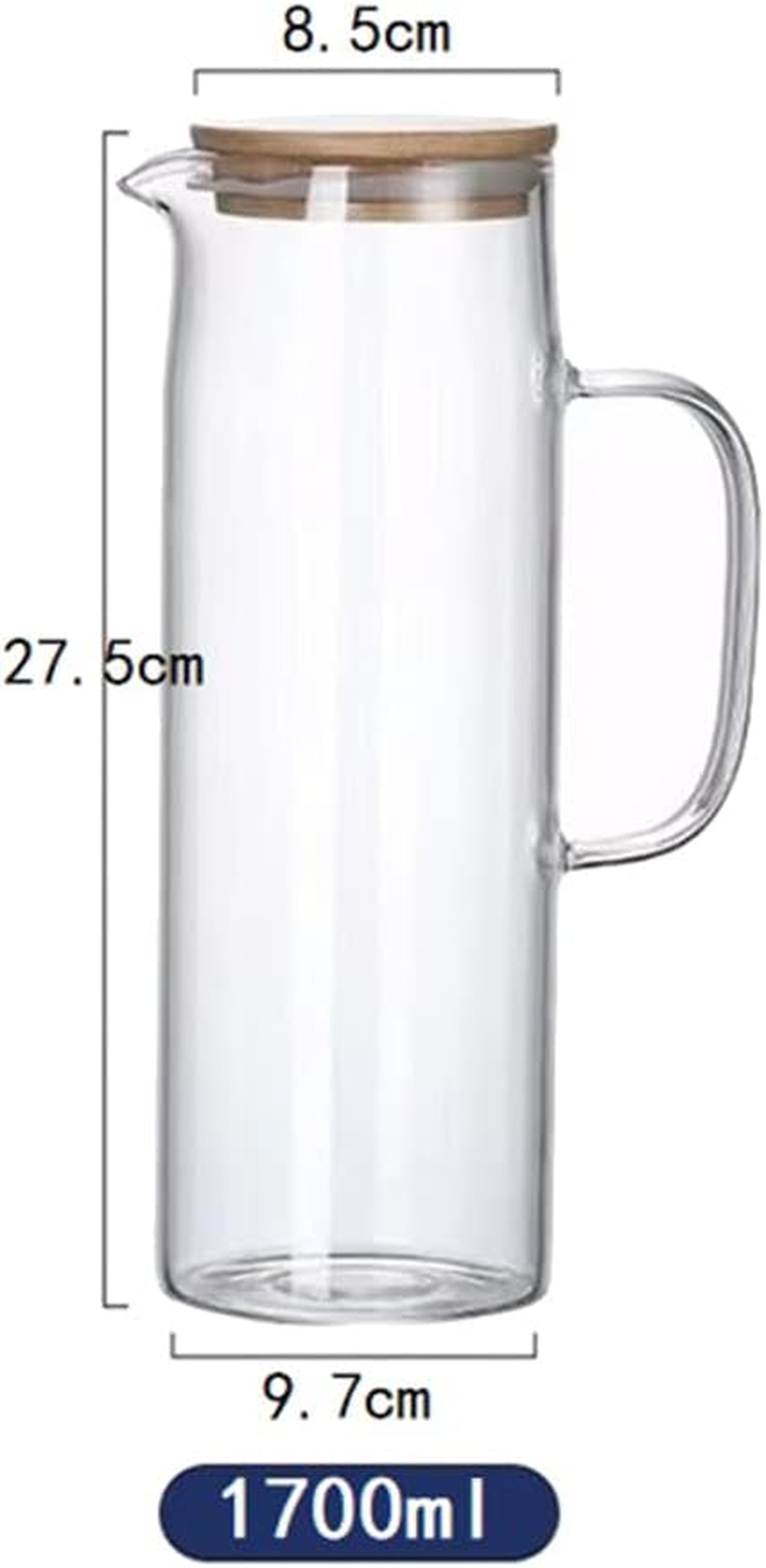 Vmitejoe 1.7L Glass Water Pitcher with Handle Bamboo Lid Heat Cold Hot Kettle Capacity Tea Pitcher Water Juice Jug image number 3