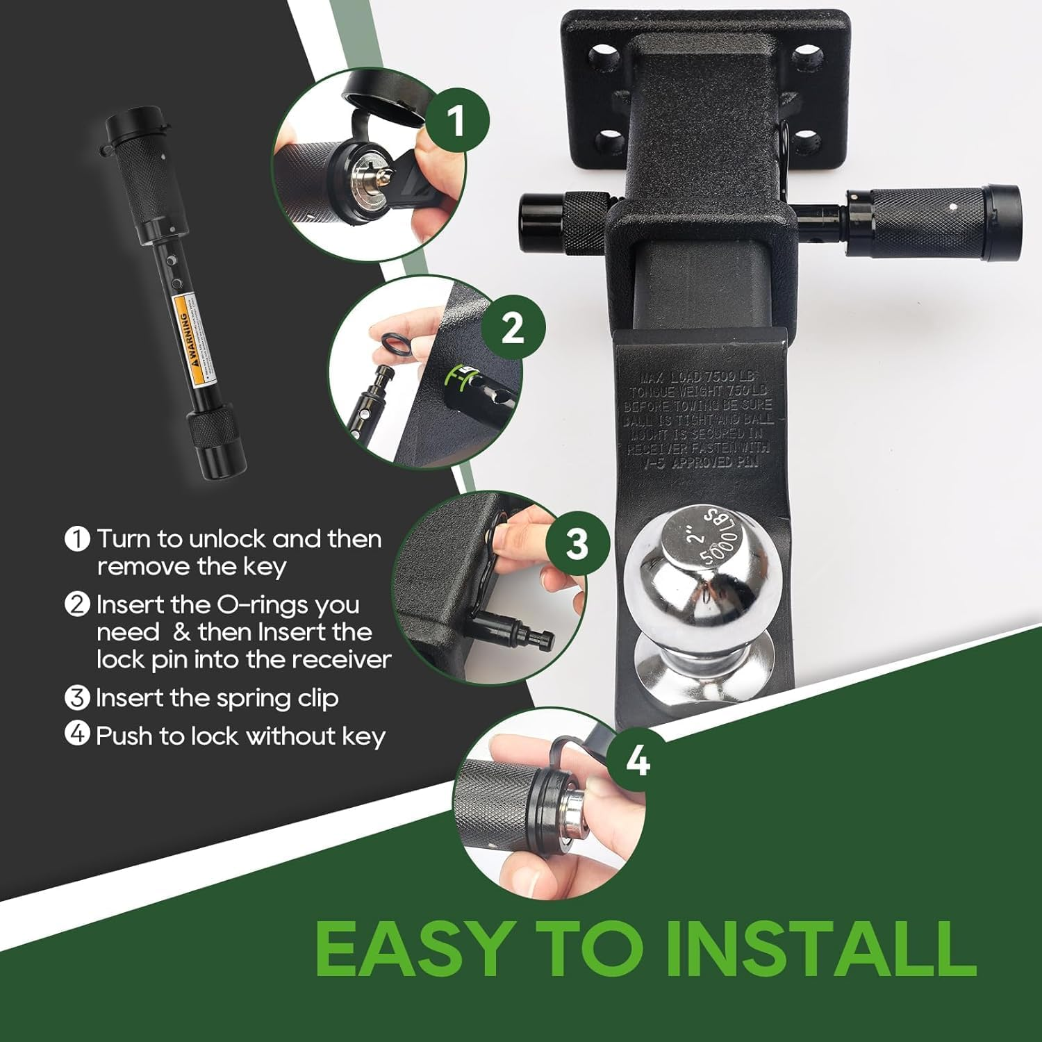 Trailer Hitch Lock 5/8" Dia. for Class III IV 2"& 2-1/2" Receiver, Anti-Theft Steel Locking Hitch Pin with 2 Keys for Towing Trailer/Truck/Bike Rack, 2 Pack