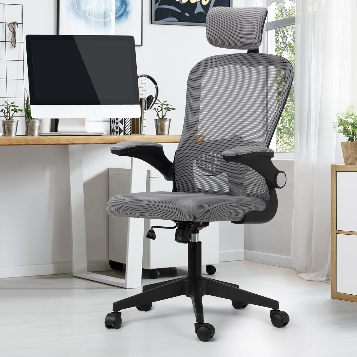 Oikiture Computer Desk Chair with Mid-Back and Lumbar Support Home Office Chair Armrest Swivel Chair for Home and Office Use Black