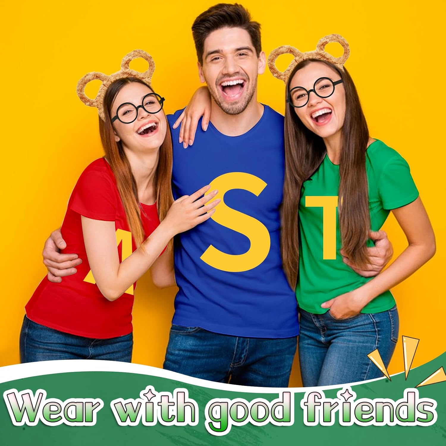 4Pcs Chipmunks Costumes Set with Chipmunk Headbands Glasses T-Shirt Soccer Socks, Chipmunks Fancy Dress Outfit Party Animal Cosplay for Adults Teens World Book Day Halloween Party Dress Up image number 2