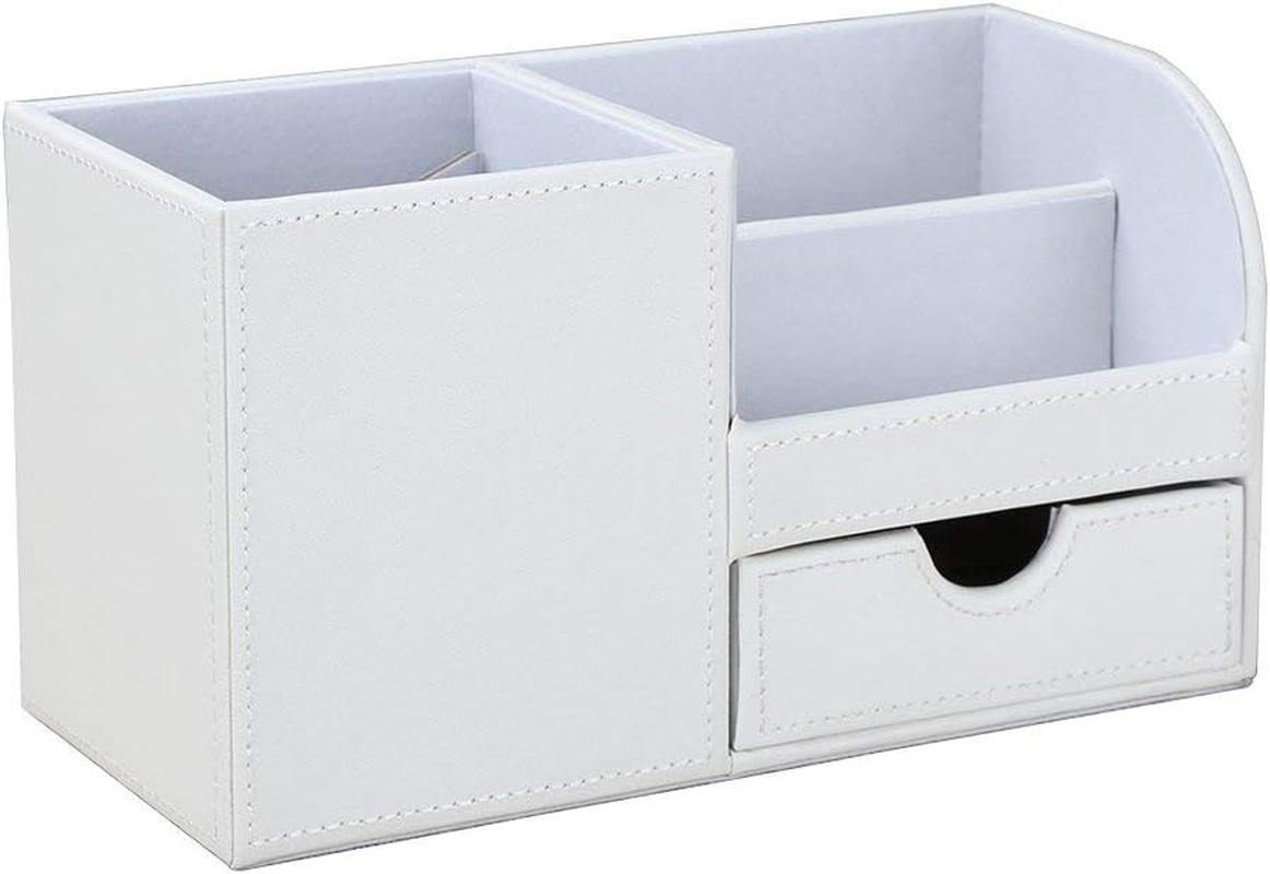 KINGFOM Wooden Struction Leather Multi-Function Desk Stationery Organizer Storage Box Pen/Pencil,Cell Phone, Business Name Cards Remote Control Holder White-Flannel - Brown image number 3