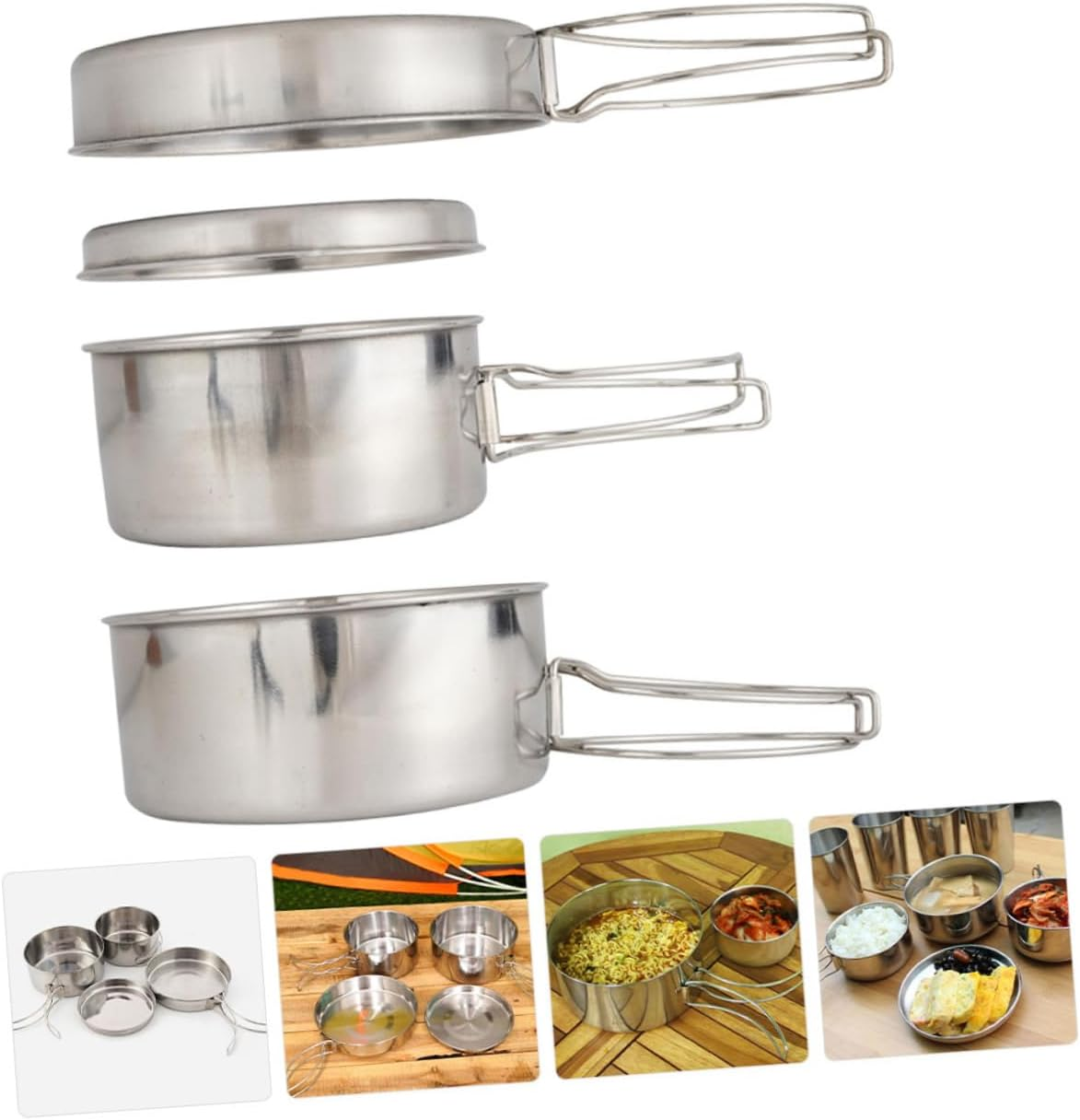 Milisten Stainless Steel Pot for Camping Outdoor Cookware Long Handle Camping Pan Portable Cookware Kit and Picnic Supplies image number 4