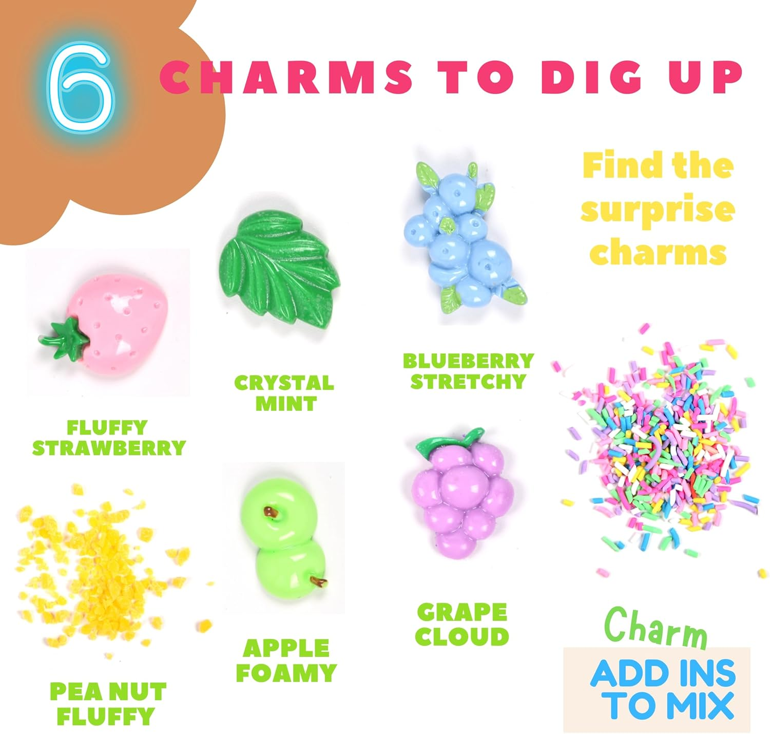 Toysbutty Make Slime Kit for Girls Boys, 6 Pack Different Scented & Premade Slime in 28 Oz Containers with Fruit Charms, Fluffy, Glitter, Butter, Green, Clear Crystal Slime, Art & Crafts Toys for Kids image number 4