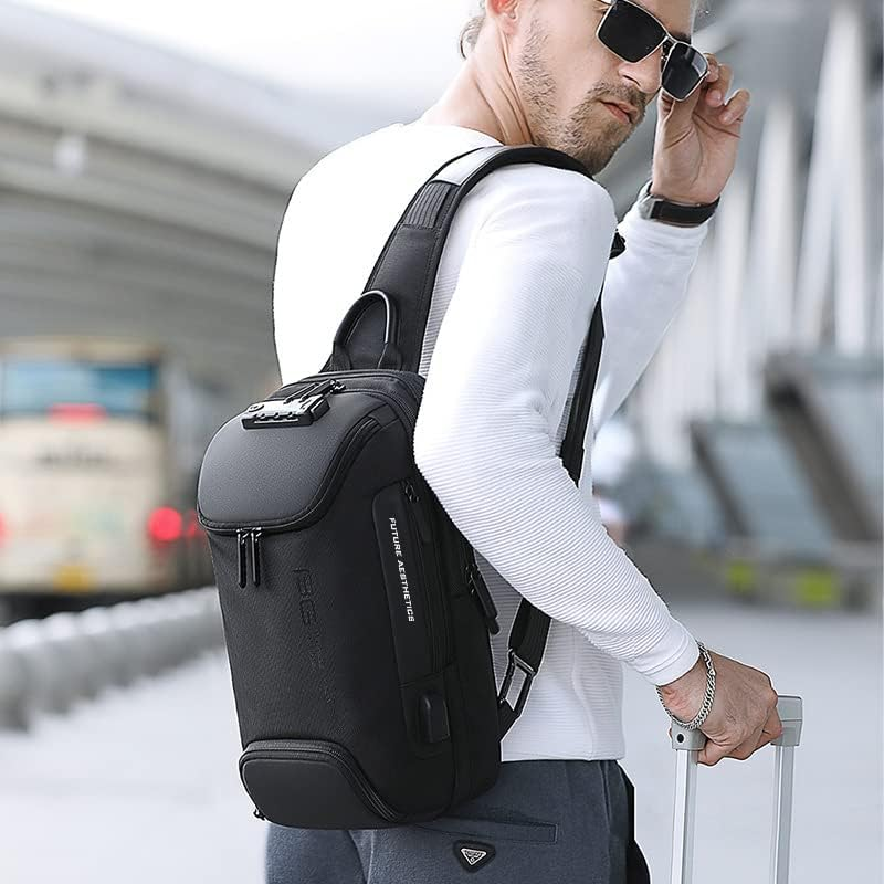 BANGE anti Theft Sling Bag, Waterproof Men'S Chest Bag Shoulder Bags Crossbody Sling Backpack for Men - USB Charging Port Casual Daypack image number 4