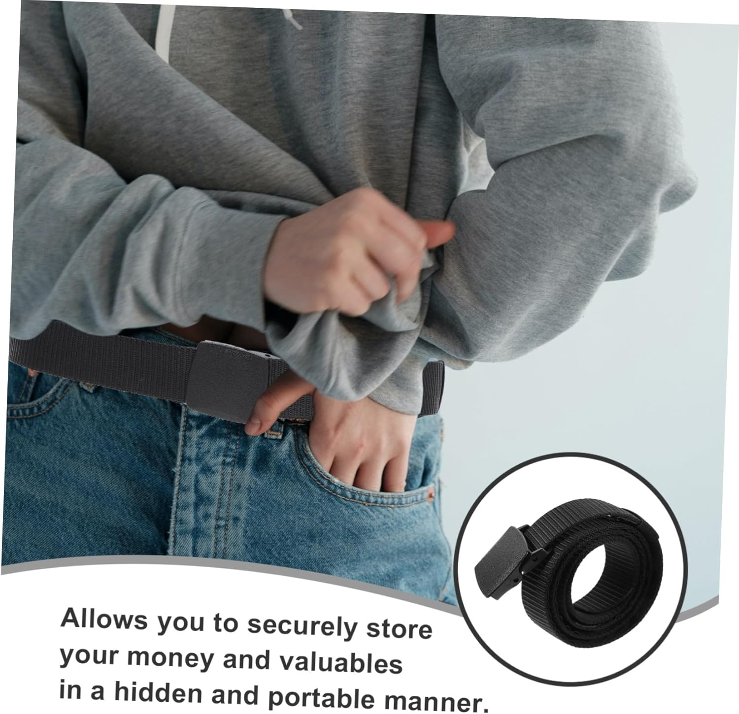 Hidden Stash Belt Money Belt for Travel Secrete Cash Hide Waistband Portable Money Safe for Men image number 2