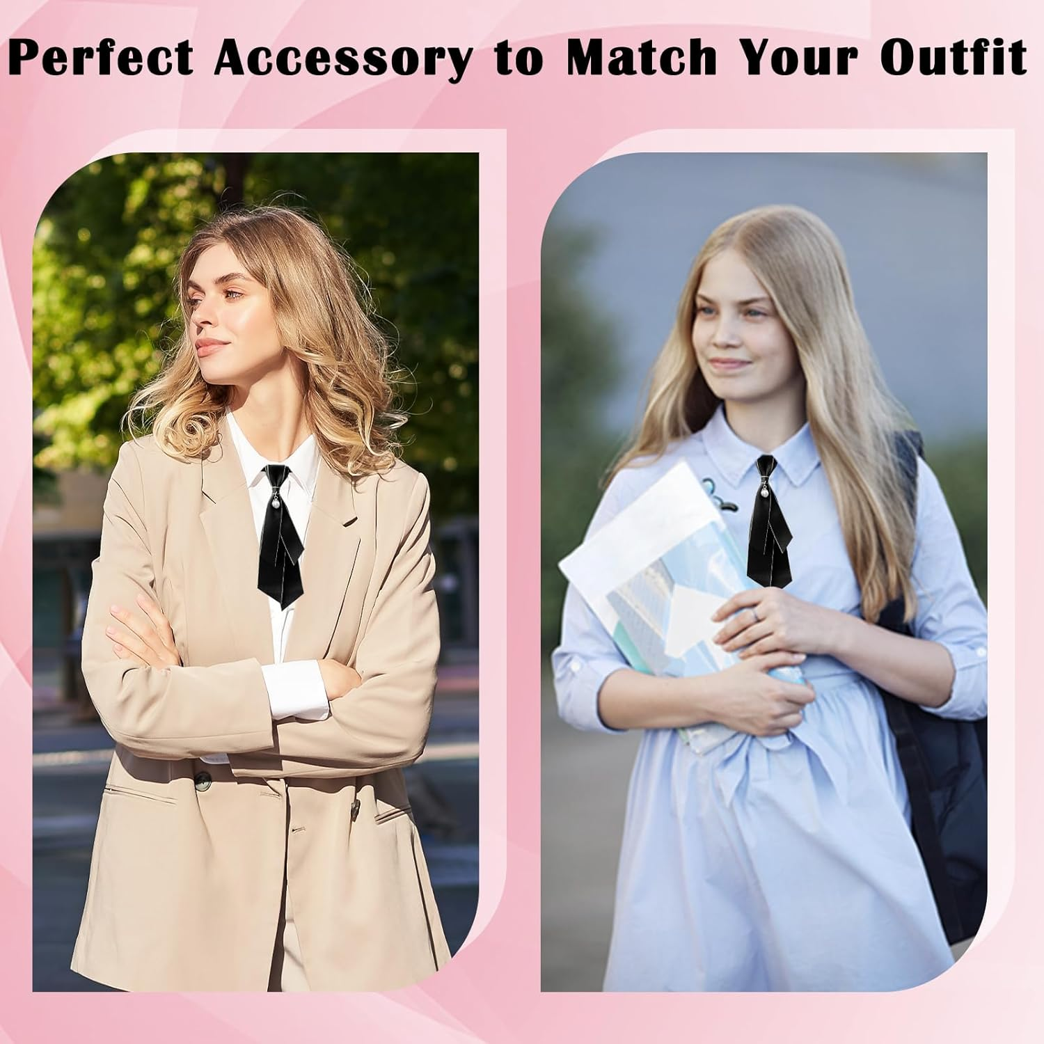 Luckyvestir Bow Ties for Women, Girls Uniform Black/Red/Green Neck Tie, Vintage Accessory for School Shirt Work - A:Black image number 4