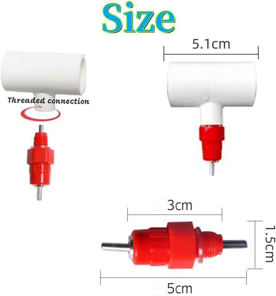 10 Pack Chicken Waterer Nipples & PVC Tee Fittings for 1/2" PVC Piping,Horizontal Poultry Nipples & Tees,Diy Chicken Watering System, Automatic Poulrty Drinking for Chicken,Geese,Rabbits,Ducks,Quail image number 5