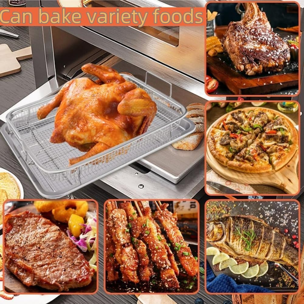 HIDOSNG 1PCS Air Fryer Basket Tray for Oven, Large Crisper Tray and Basket Stainless Steel, Air Fryer Rack Roasting Basket for Chicken Fries Bacon (Silver) image number 2