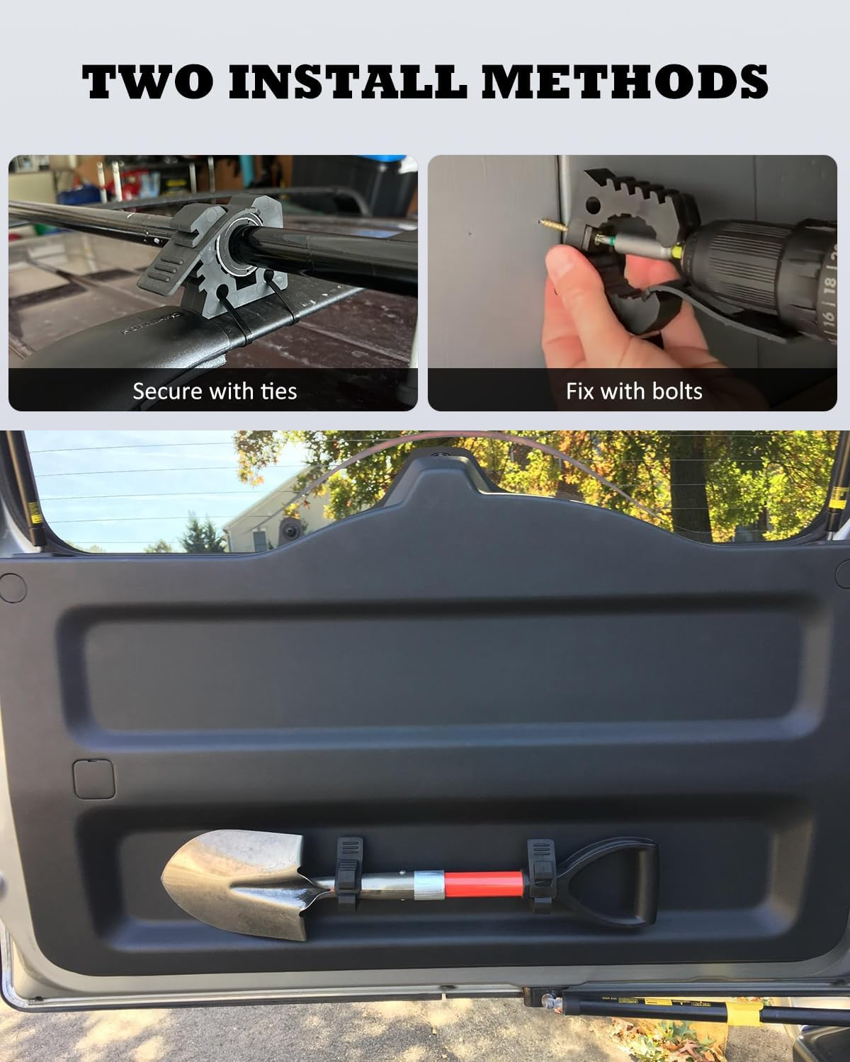 ADTOPI Shovel Holder, Quick Release Rubber Clamp Mounting Bracket Fits 1-1/7'' to 1-3/7'' Diameter Tool Handles for Trucks UTV ATV Offroad 4X4 Parts- 4 Pack image number 3