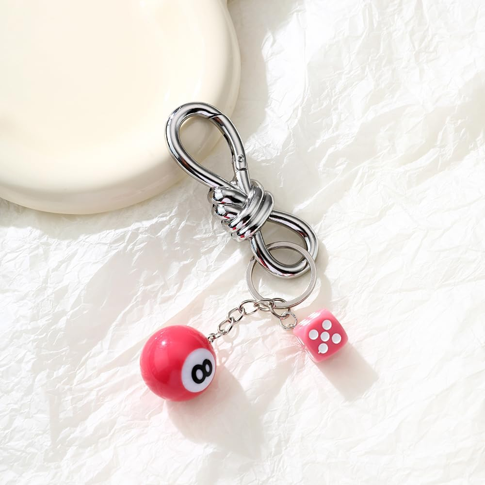 Dhdfisd Twist Knot Clasp Keychain 8 Ball Dice Keychain Bag Purse Handbag Charms Fashion Accessory Heavy Duty Snap Hook - Golden image number 5