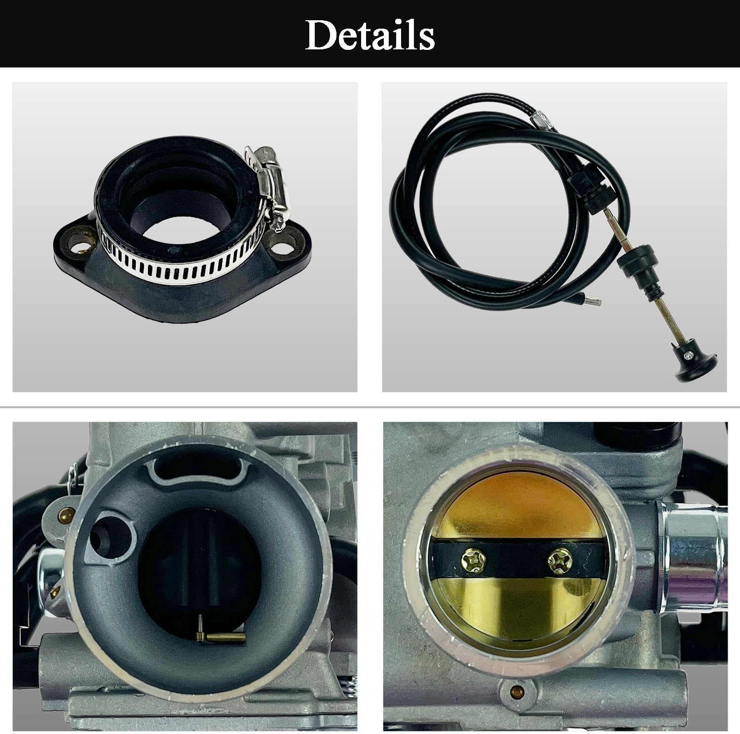 TRX350 Carburetor Kit Fits for Honda Rancher 350 2000-2006 TRX350TM TRX350TE TRX350ES TRX350FE TRX350FM Fourtrax 300 TRX450 Foreman 4 Stroke ATV with Oil Air Filter Choke Cable (Male Plug) image number 3