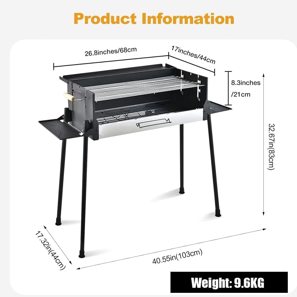 Foldable Portable Charcoal Grill, Large Outdoor BBQ Grill with 3 Adjustable Heights, Detachable Charcoal Grill with Stand for Garden Picnic Outdoor Cooking image number 4