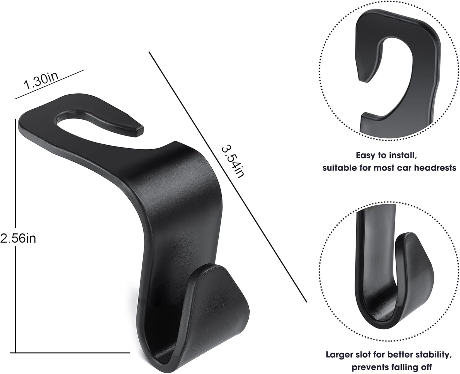 Heatunk 4-Pack Heavy-Duty Car Seat Headrest Hooks - Space-Saving Black Purse and Bag Holders for Vehicles image number 4