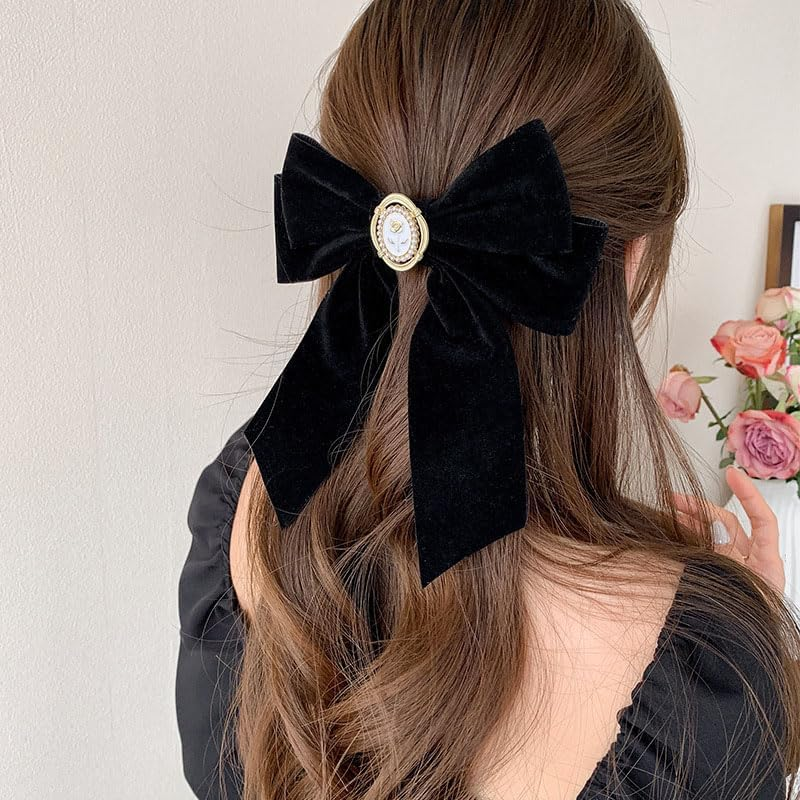Black Velvet Hair Bows Clips for Women Rose Bow Ribbon Clip Large Bowknot Barrettes Ribbons for Girls Ponytail Accessories Rose Hairpins image number 2