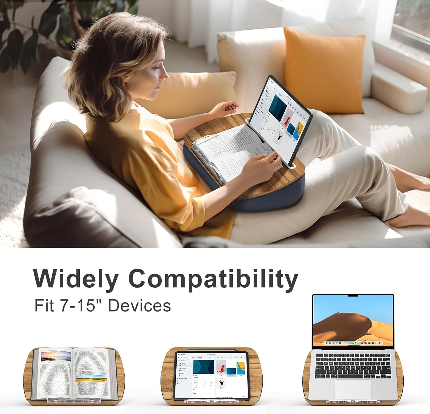 Lap Beanbag Book Stand for Reading, Comfortable Pillow Book Holder for Sofa, Bed, Desk, Hands-Free, Minimize Neck Strain, Gift for Book Lovers, Compatible with Laptop and Tablet (Gray) image number 4