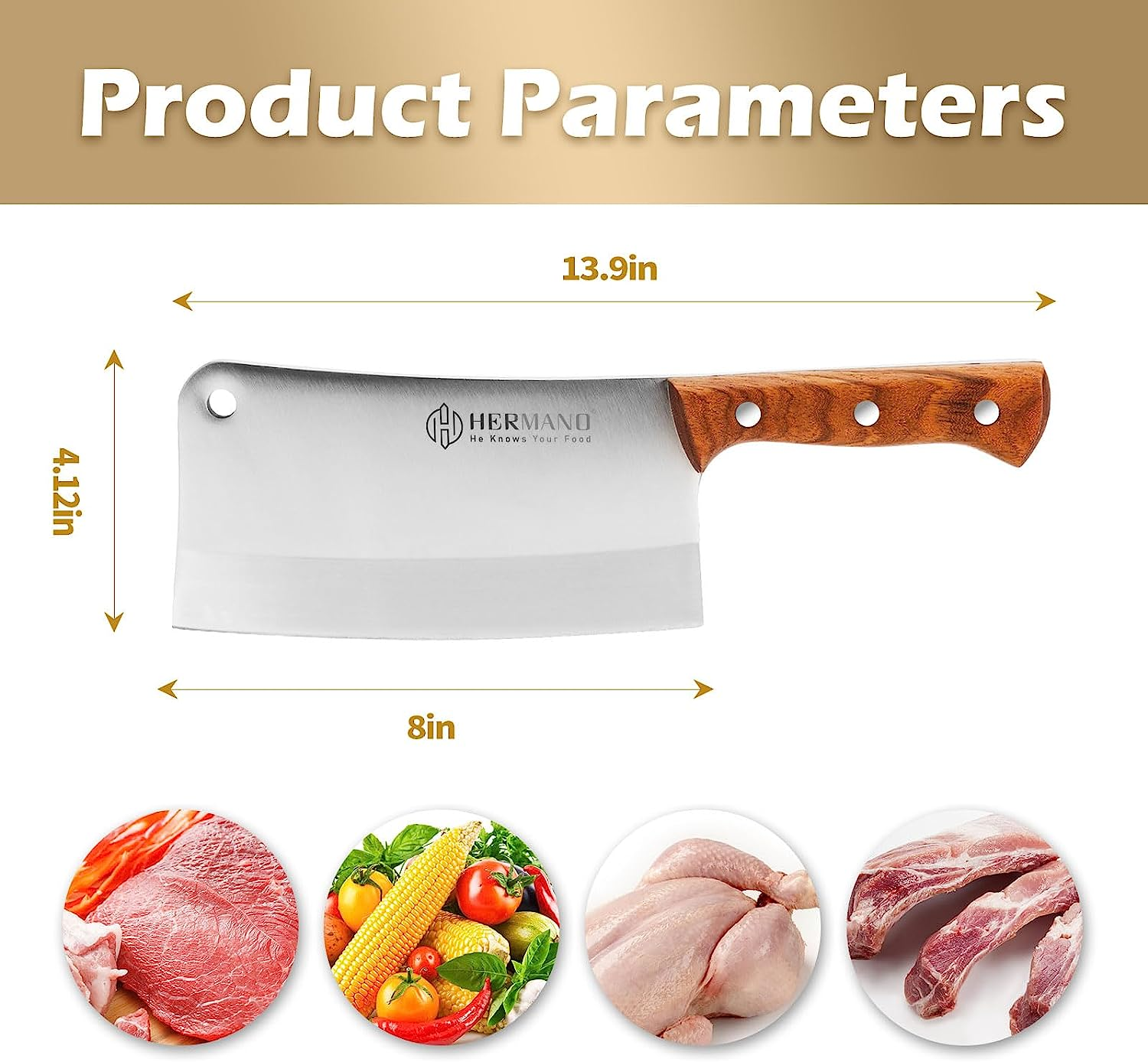 Butcher Knife, Meat Cleaver Knife, 8 Inches Chopping Knife, Super Strong Makes Heavy Duty Easy(Upgraded English Package) image number 6