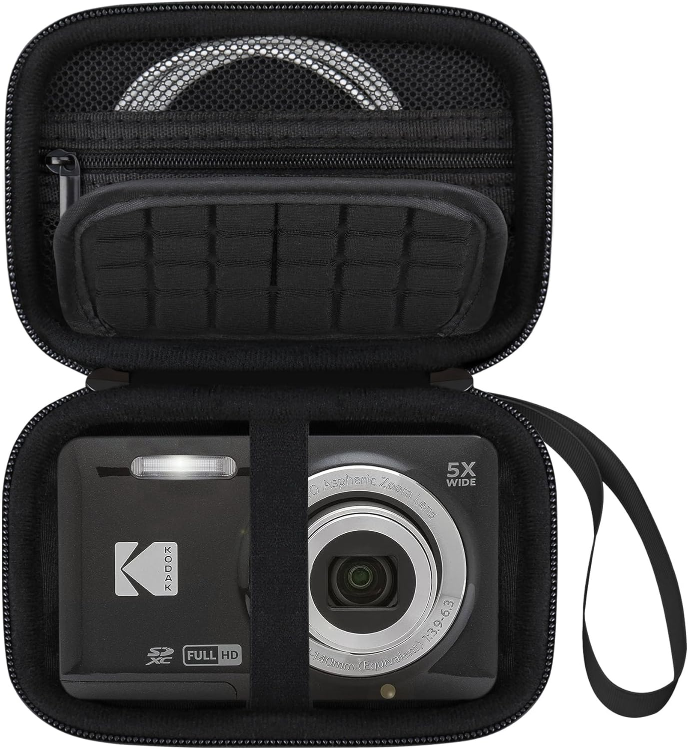 Elonbo Camera Carrying Case for Kodak PIXPRO FZ55 / FZ53 / FZ45 / FZ43 16MP Digital Camera, Vlogging Camera Storage Holder Trave Bag, ​Mesh Bag Fits Batteries, Cable, Memory Card, Card Reader, Black