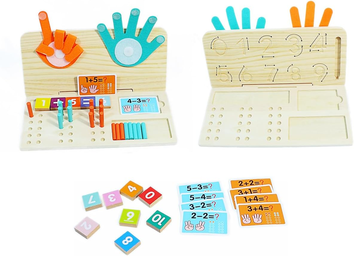 Montessori Toy for Toddlers 3-5, Wooden Finger & Stick Counting Board with Number Tracing, Colorful Number Blocks, Educational Math Toy for Kids Boys Girls, Preschool Learning Toy Ages 3 4 5 image number 6