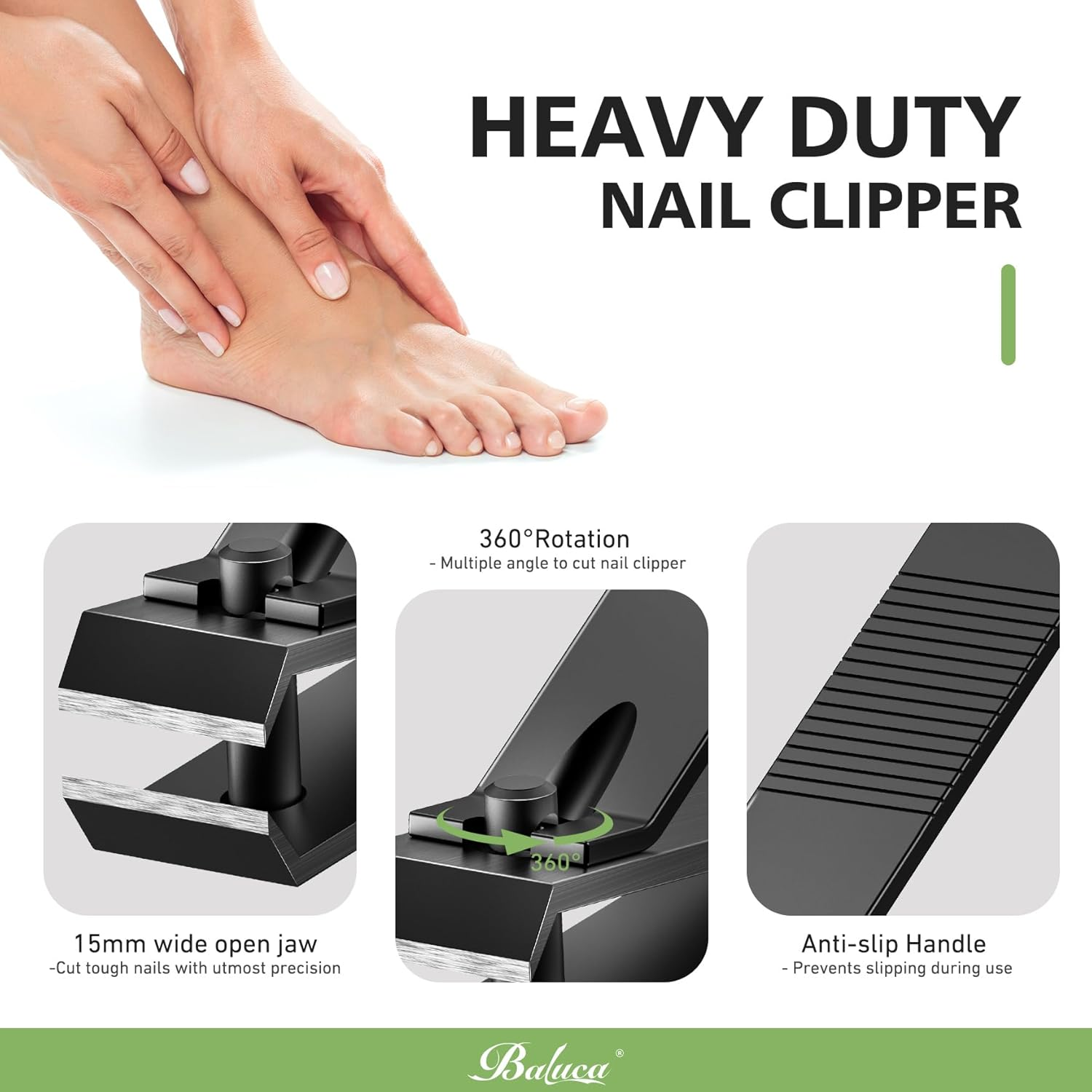 Heavy Duty Straight Blade Nail Clippers for Thick Toenails, Professional Stainless Steel Fingernail Toenail Clippers Trimmers - Thick Wide Jaw Toe Nail Clippings for Seniors, Men & Women (Black) image number 2