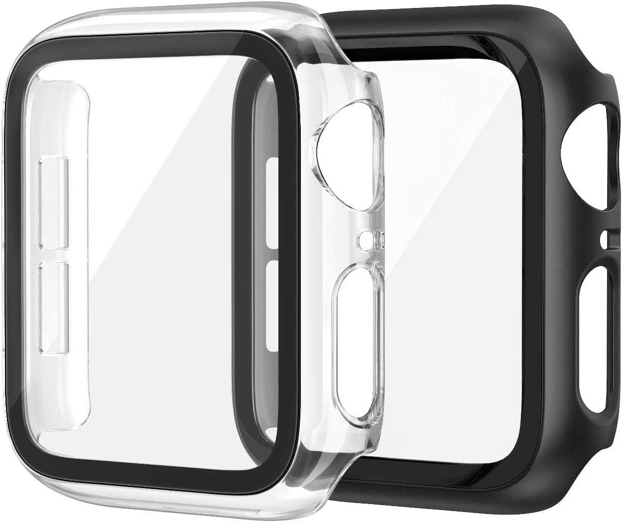 EDIMENS 2 Pack Hard PC Case Compatible with Apple Watch Series 6 / SE / 5/4 40Mm Women Men, Overall PC Case Slim Tempered Glass Screen Protector Protective Cover for Apple Iwatch 40Mm SE Black