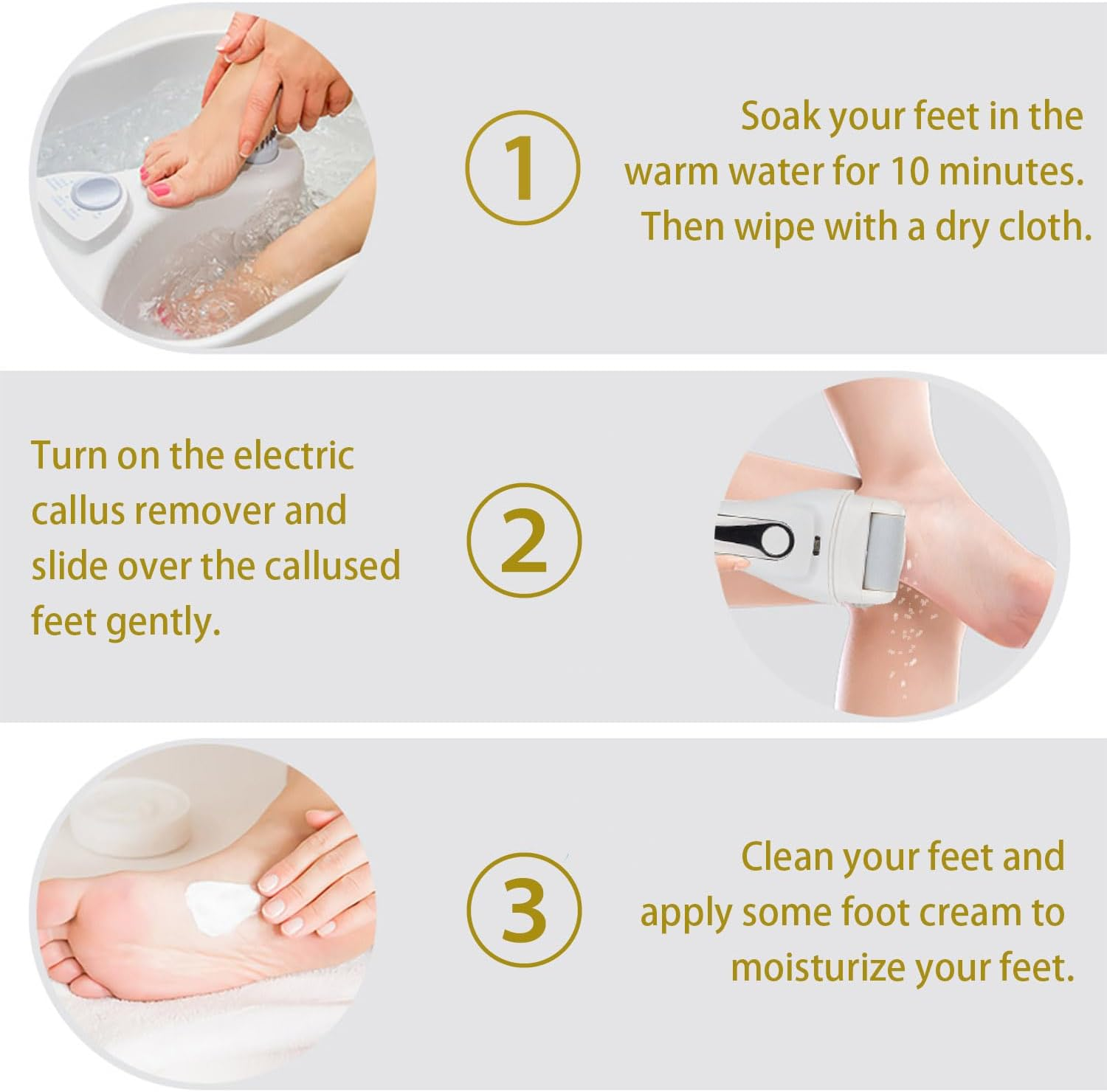 Electric Callus Remover Foot Care Device Pedicure Set Electronic Foot Care Callus File, USB Rechargeable, with 3 Replacement Rollers, Cleaning Brush and Collection Container, White image number 4