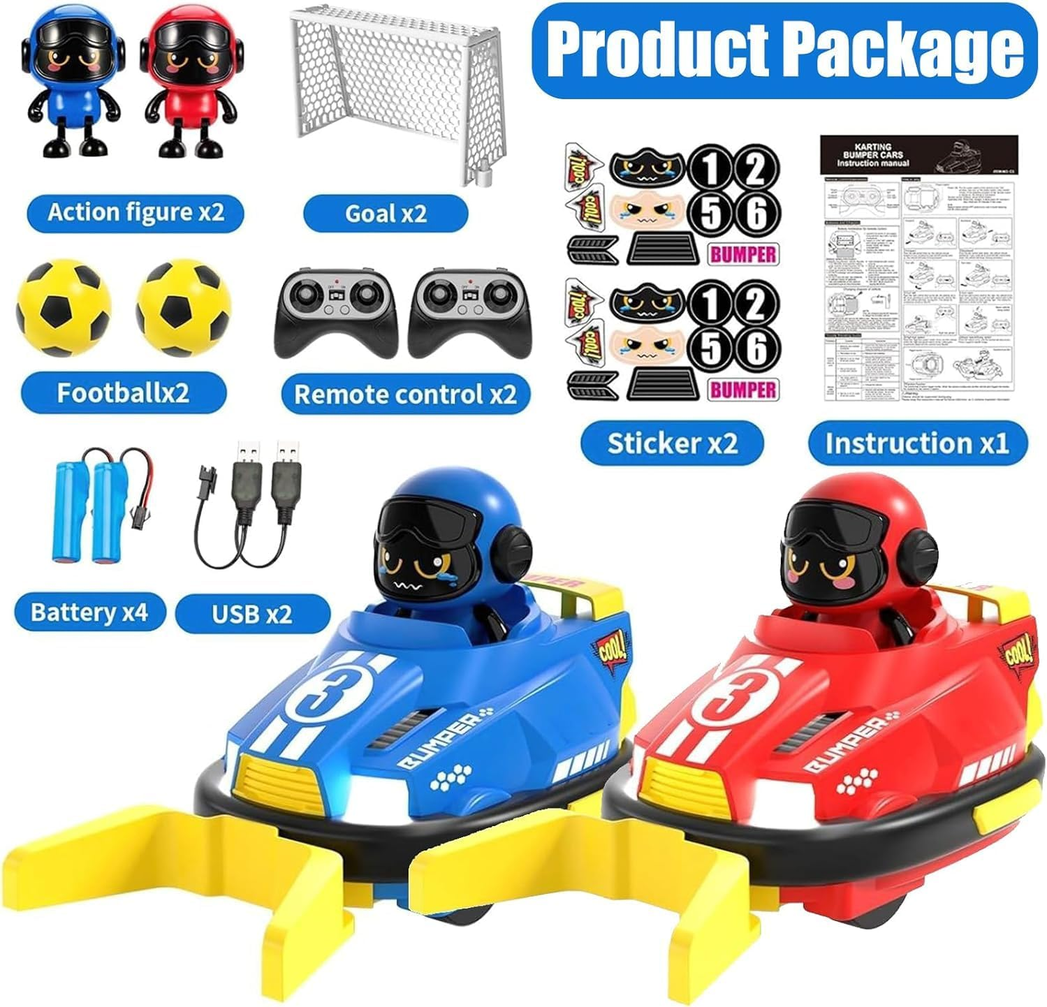 B-Qtech 2 Pack Remote Control Cars Toys for Kids, Speed Cars Games, RC Battle Bumpers, Cartoon Cars with Music & Light, Christmas Birthday Gifts image number 2