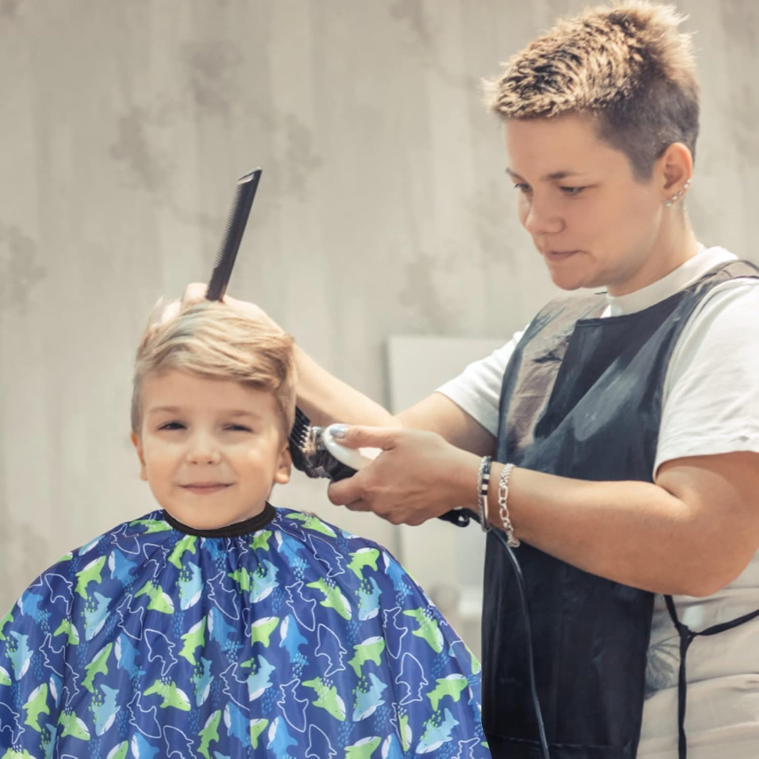 Barber Cape with Neck Duster Brush, Professional Salon Hair Cutting Cape with Adjustable Snap Closure image number 2