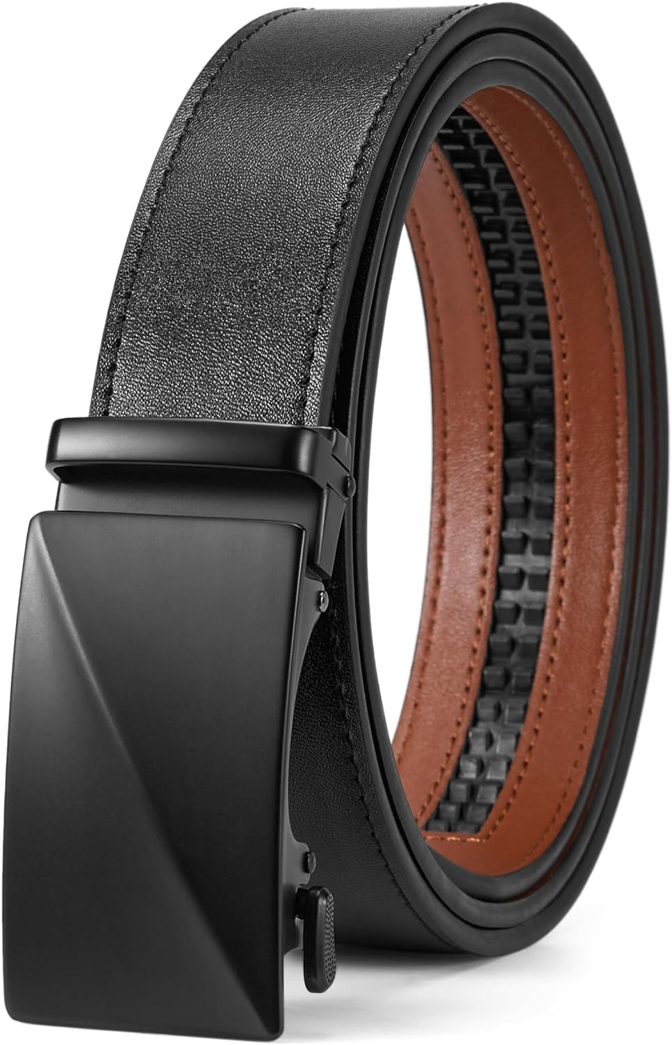 Skiporty Mens Ratchet Belt Leather 1 3/8'' Adjustable Belts for Mens Dress Casual Jeans Comfort Trim to Fit image number 6