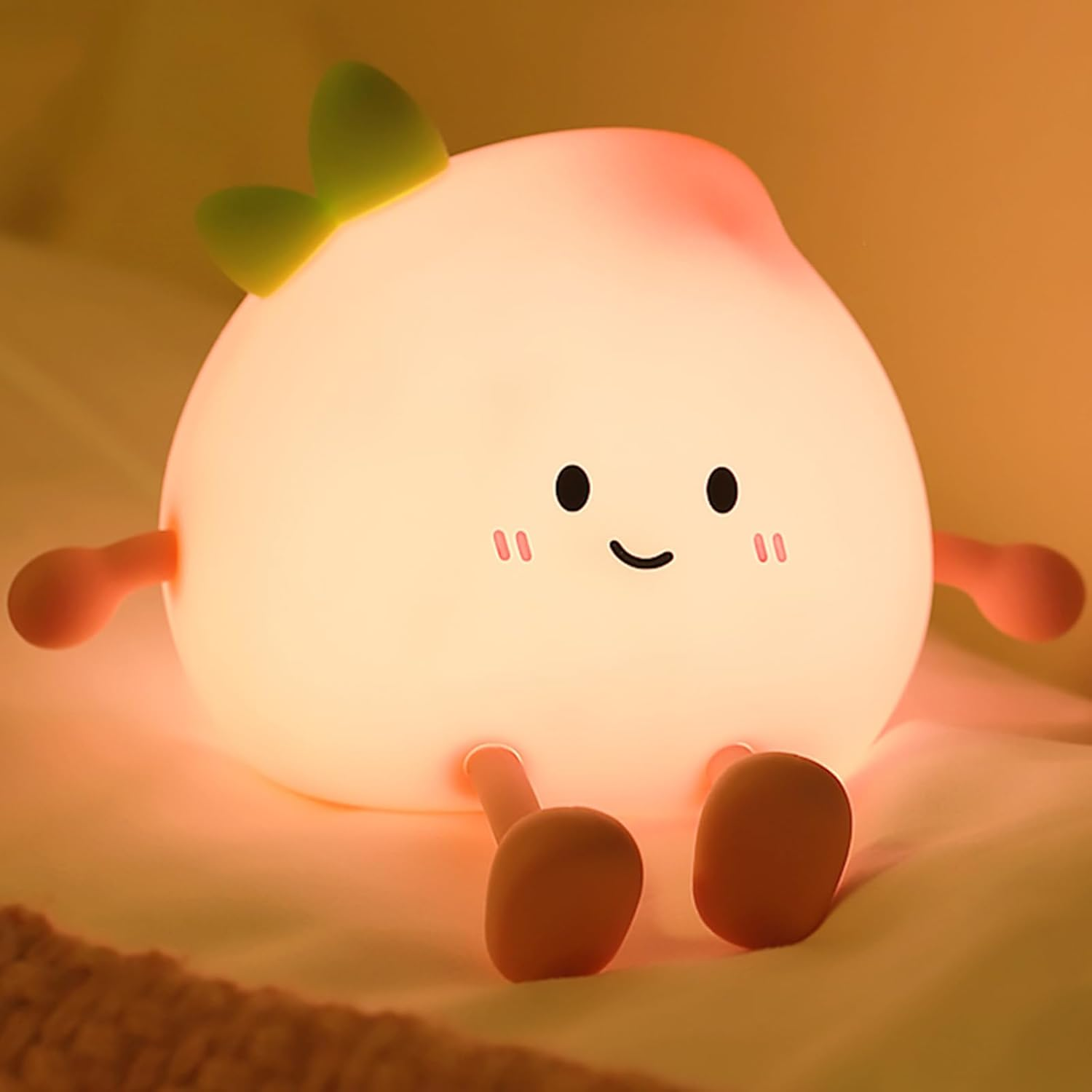AVEKI Peach Night Light for Kids - Cute Silicone Snooze Lamp with 7 Colours & 3 Brightness Levels Warm Light, Rechargeable, Touch Sensitive, Baby Night Light Gift