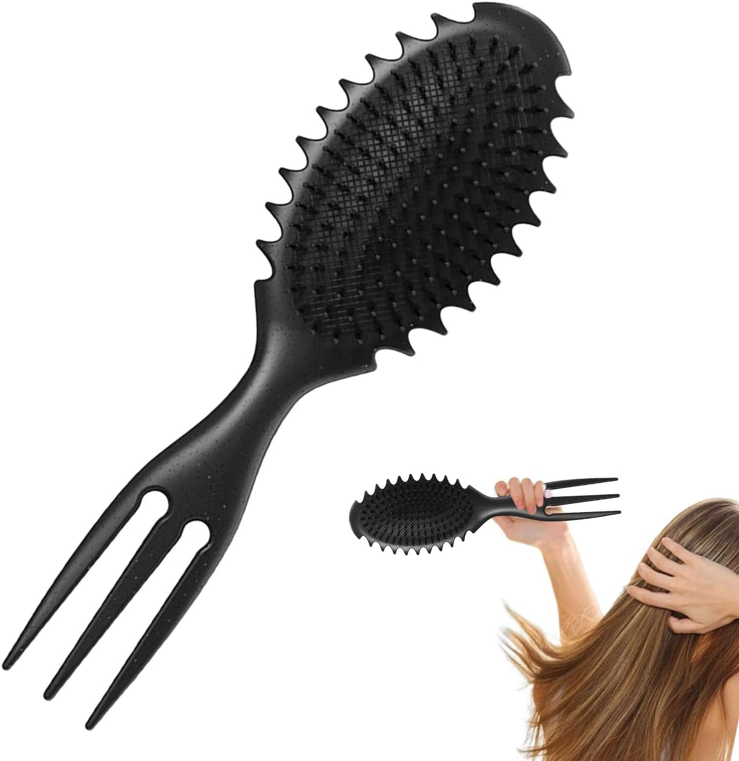 Kezvmhy Curl Brush, Curl Defining Brush, Bounce Curl Comb, Anti-Slip Boar Bristle Hair Brush Bounce Styling Brush Curly Hair Tangle Remover Brush Shaping Curl for Women image number 6